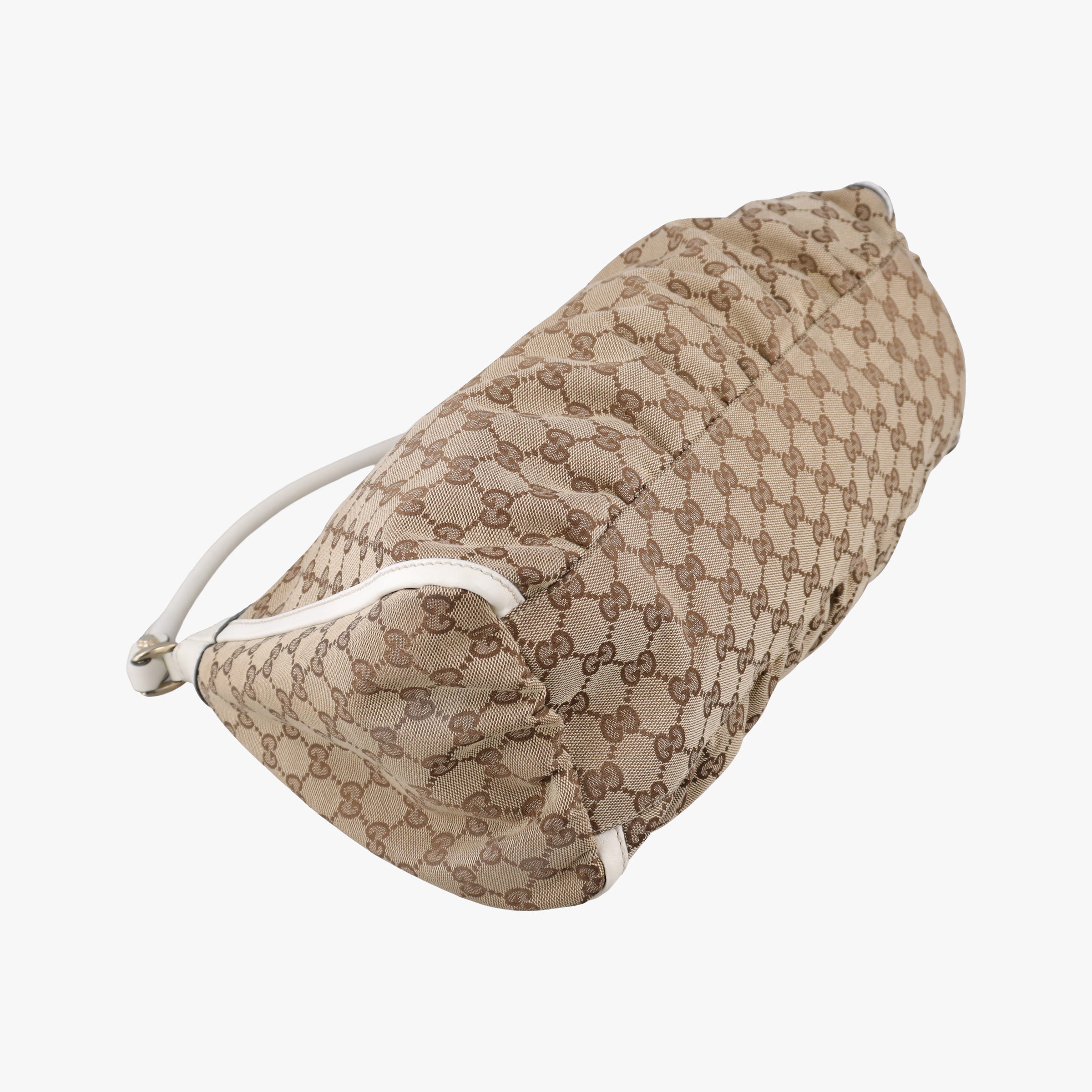 Pre-owned Gucci Abbey D-ring Hobo Beige×White canvas×leather 189833 handbag | stylenewstar