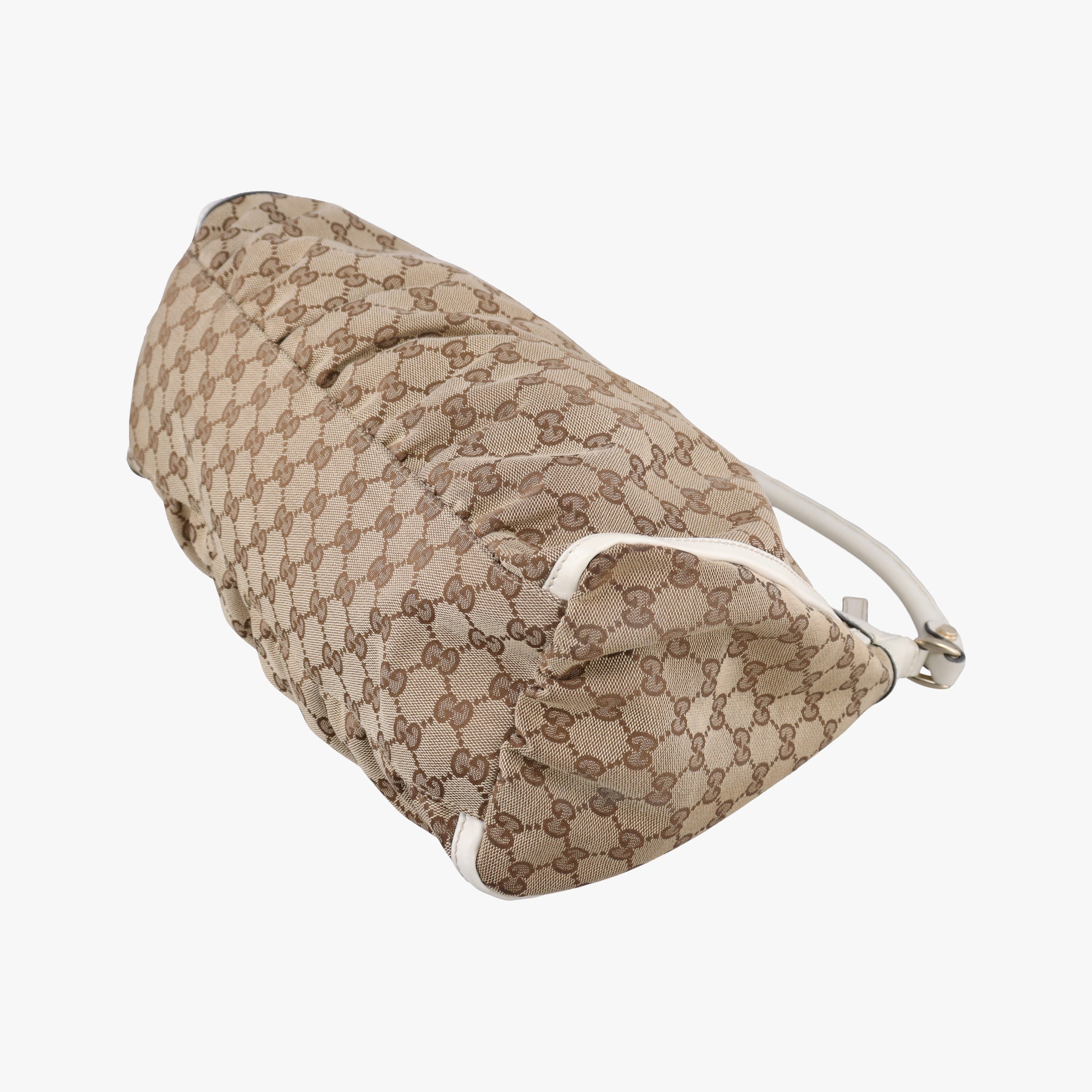 Pre-owned Gucci Abbey D-ring Hobo Beige×White canvas×leather 189833 handbag | stylenewstar