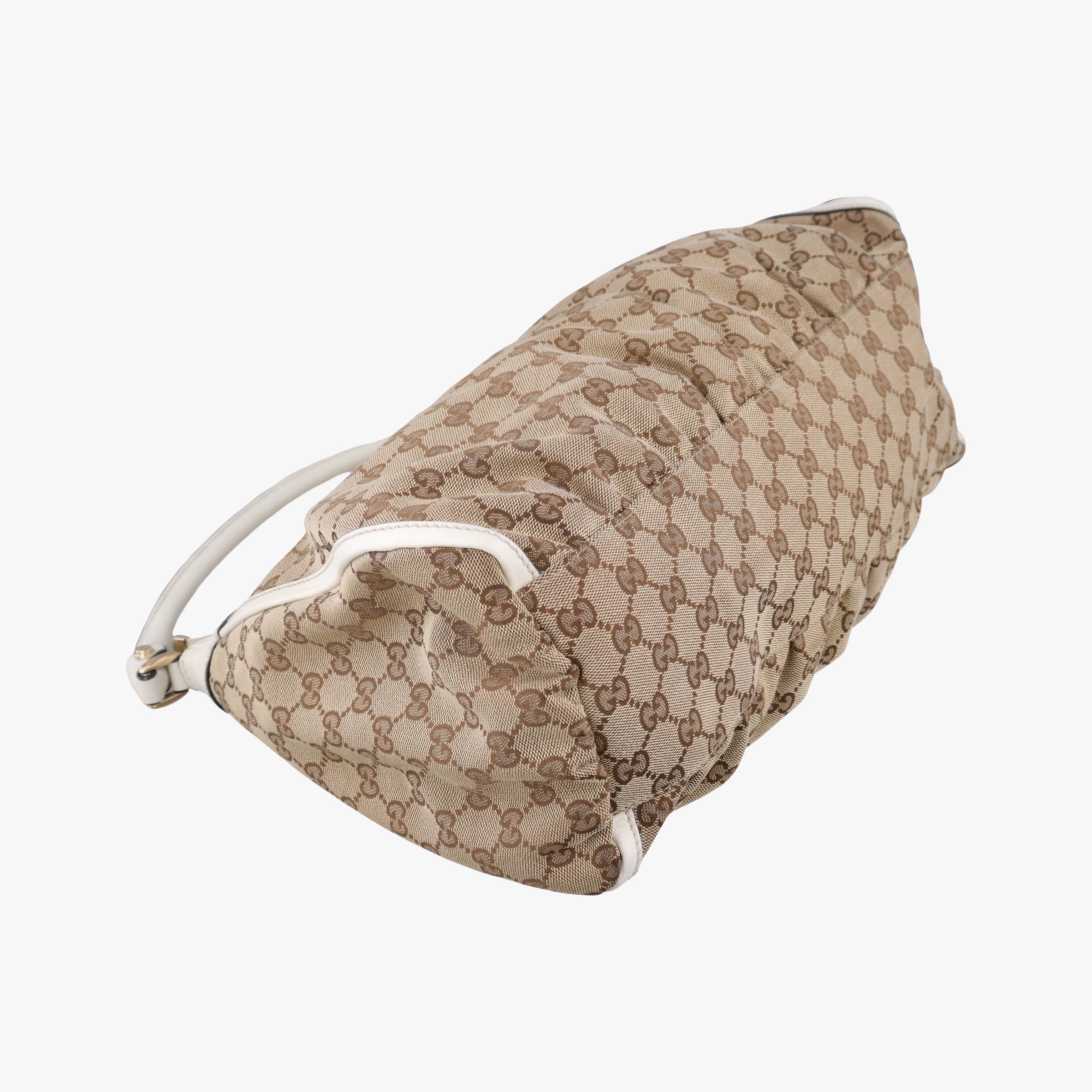 Pre-owned Gucci Abbey D-ring Hobo Beige×White canvas×leather 189833 handbag | stylenewstar