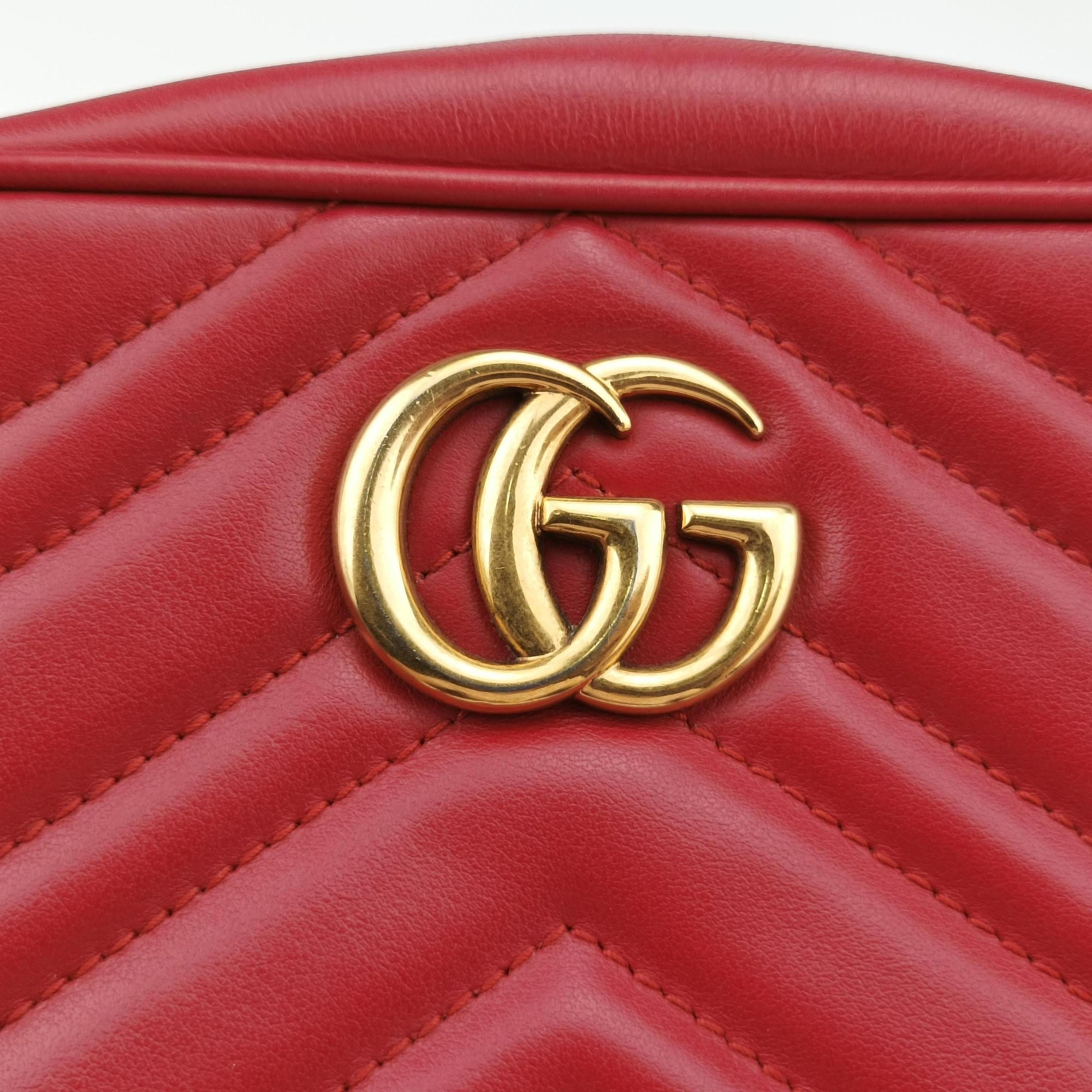 Pre-owned Gucci GG Marmont Red Leather 448065 shoulderbag | stylenewstar