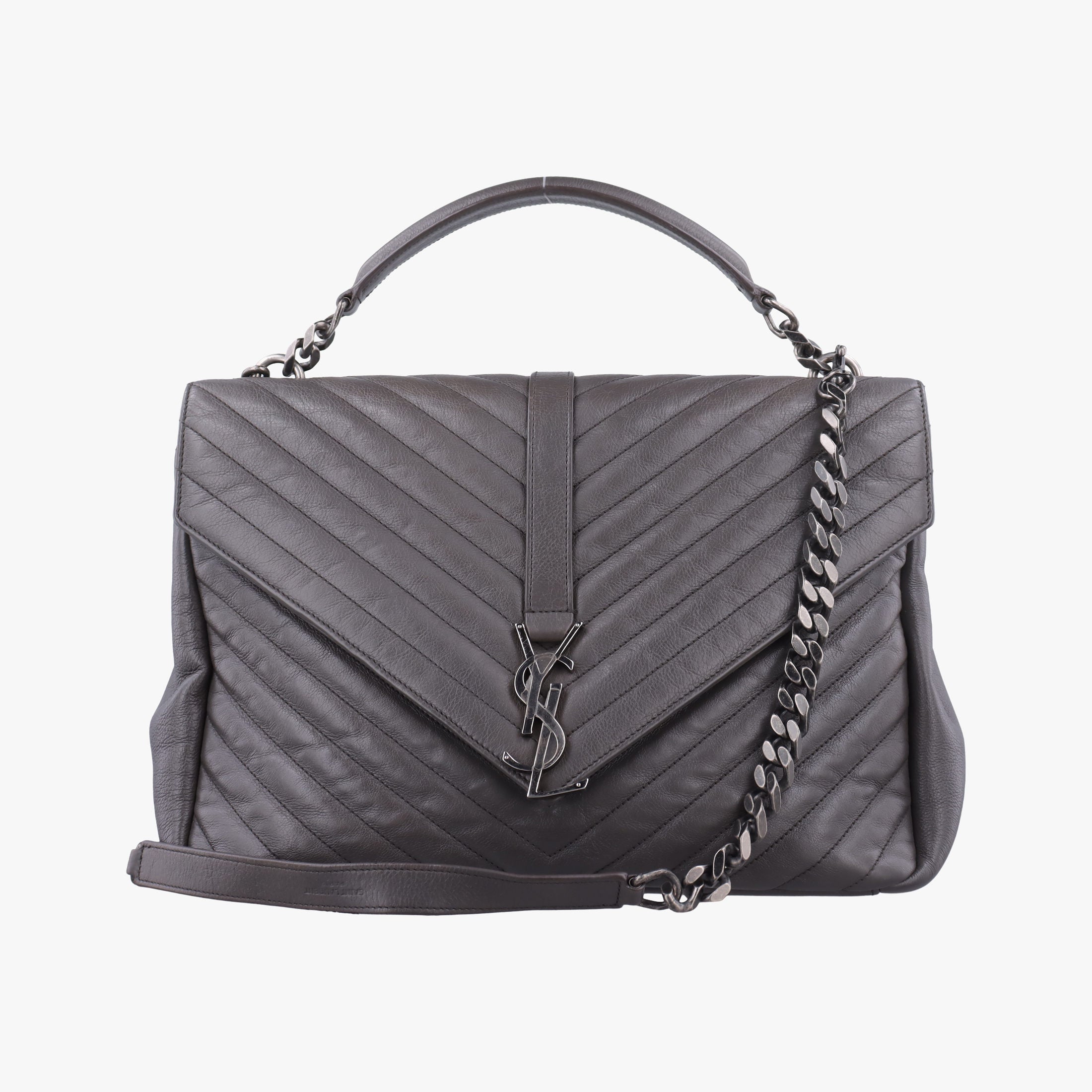 Vintage Yves Saint Laurent COLLEGE Grey Leather 392738 shoulderbag | stylenewstar