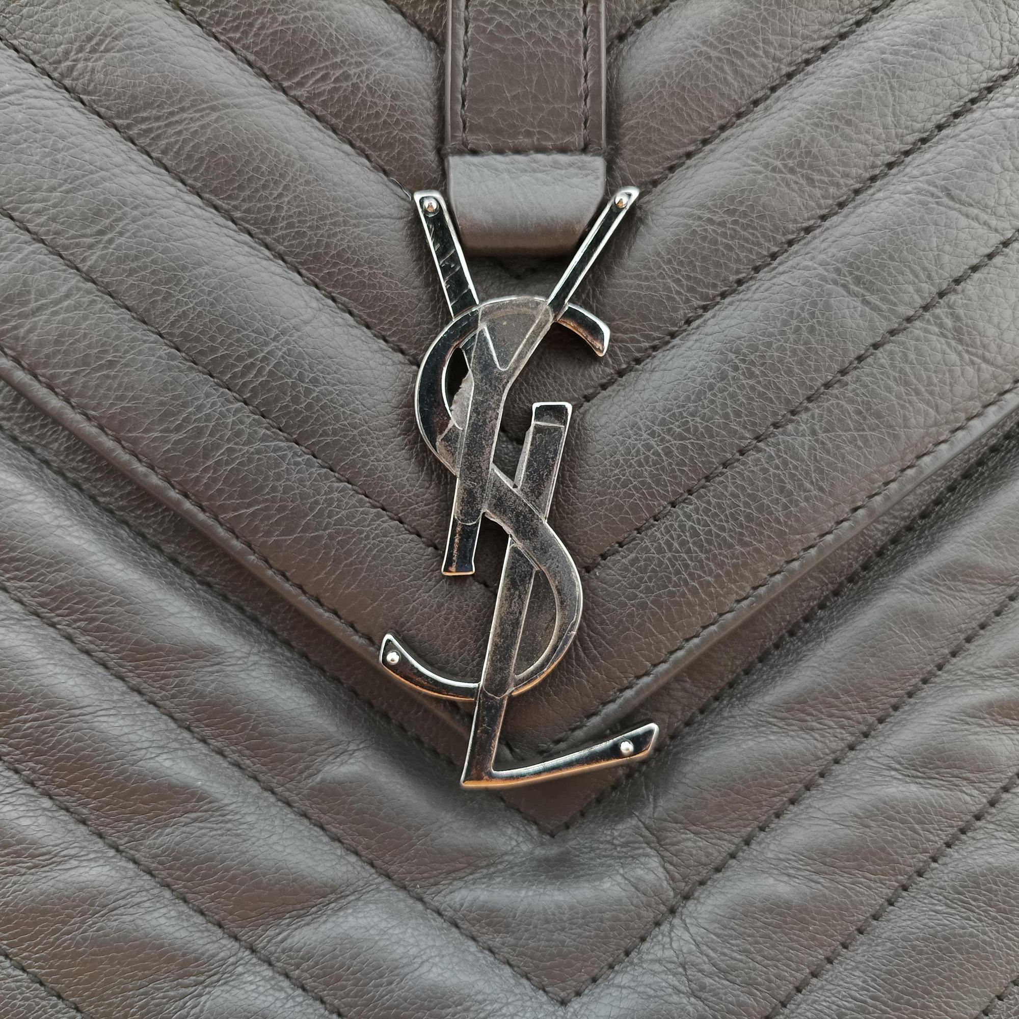 Vintage Yves Saint Laurent COLLEGE Grey Leather 392738 shoulderbag | stylenewstar