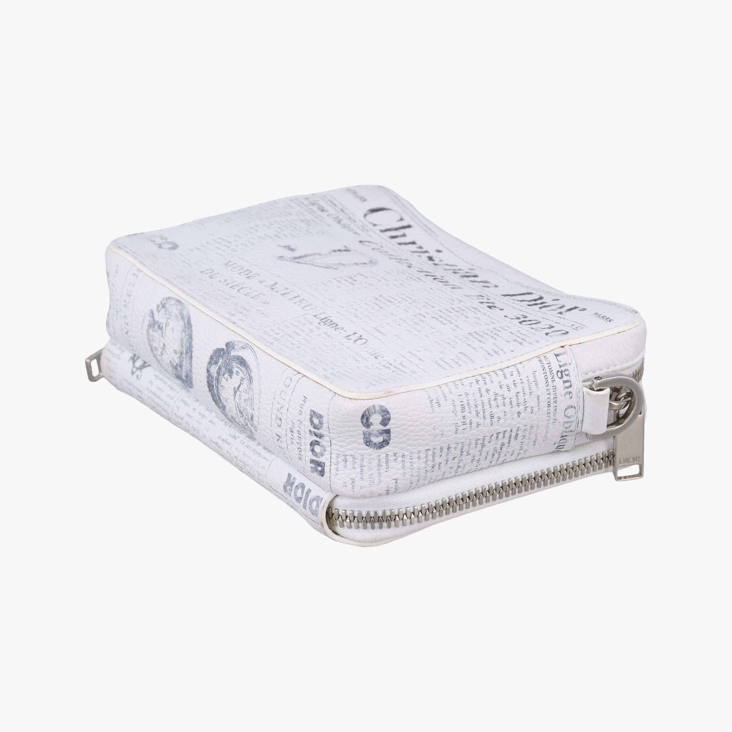 Secondhand Christian Dior Daniel Arsham collaboration Newspaper Print White Leather  shoulderbag | stylenewstar