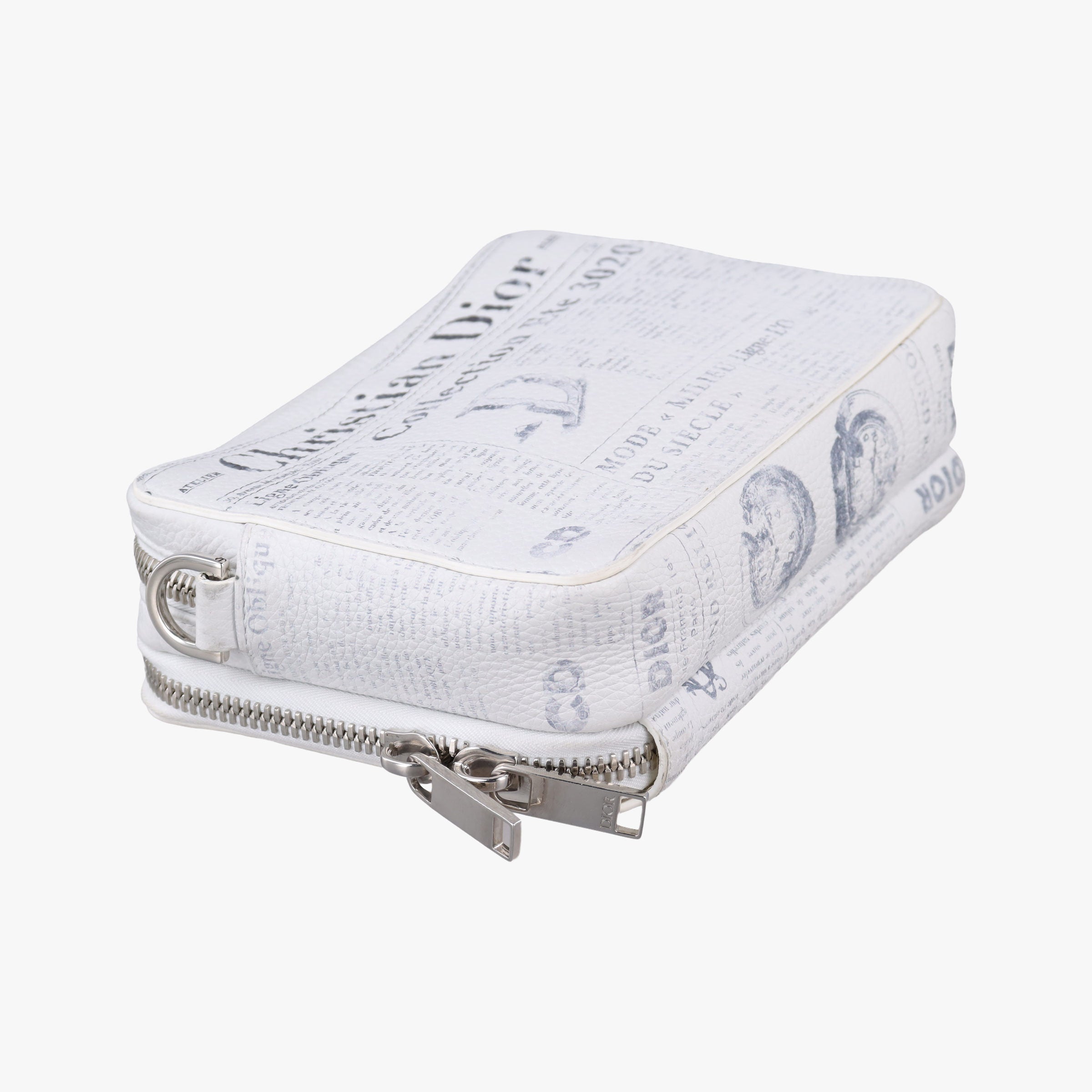 Secondhand Christian Dior Daniel Arsham collaboration Newspaper Print White Leather  shoulderbag | stylenewstar