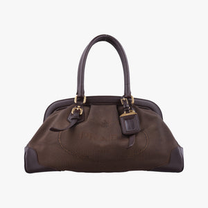 Vintage Prada Vitello Daino Trimmed Canapa Logo Frame Brown Fabric × leather BR3508 handbag | stylenewstar