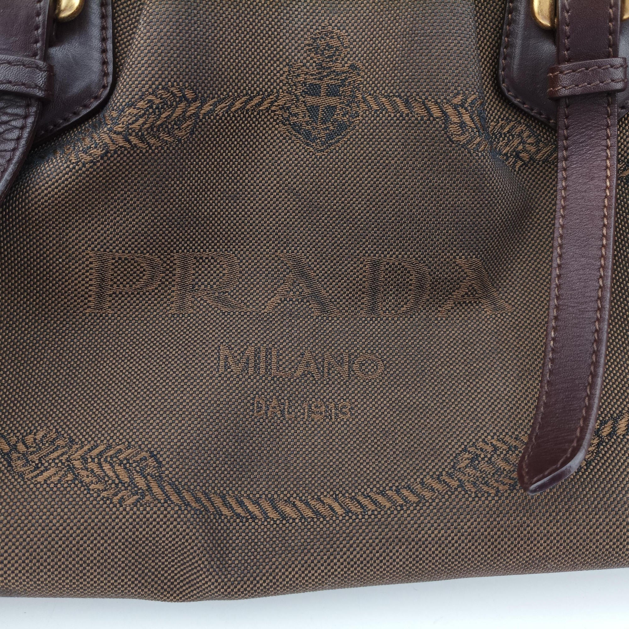 Vintage Prada Vitello Daino Trimmed Canapa Logo Frame Brown Fabric × leather BR3508 handbag | stylenewstar