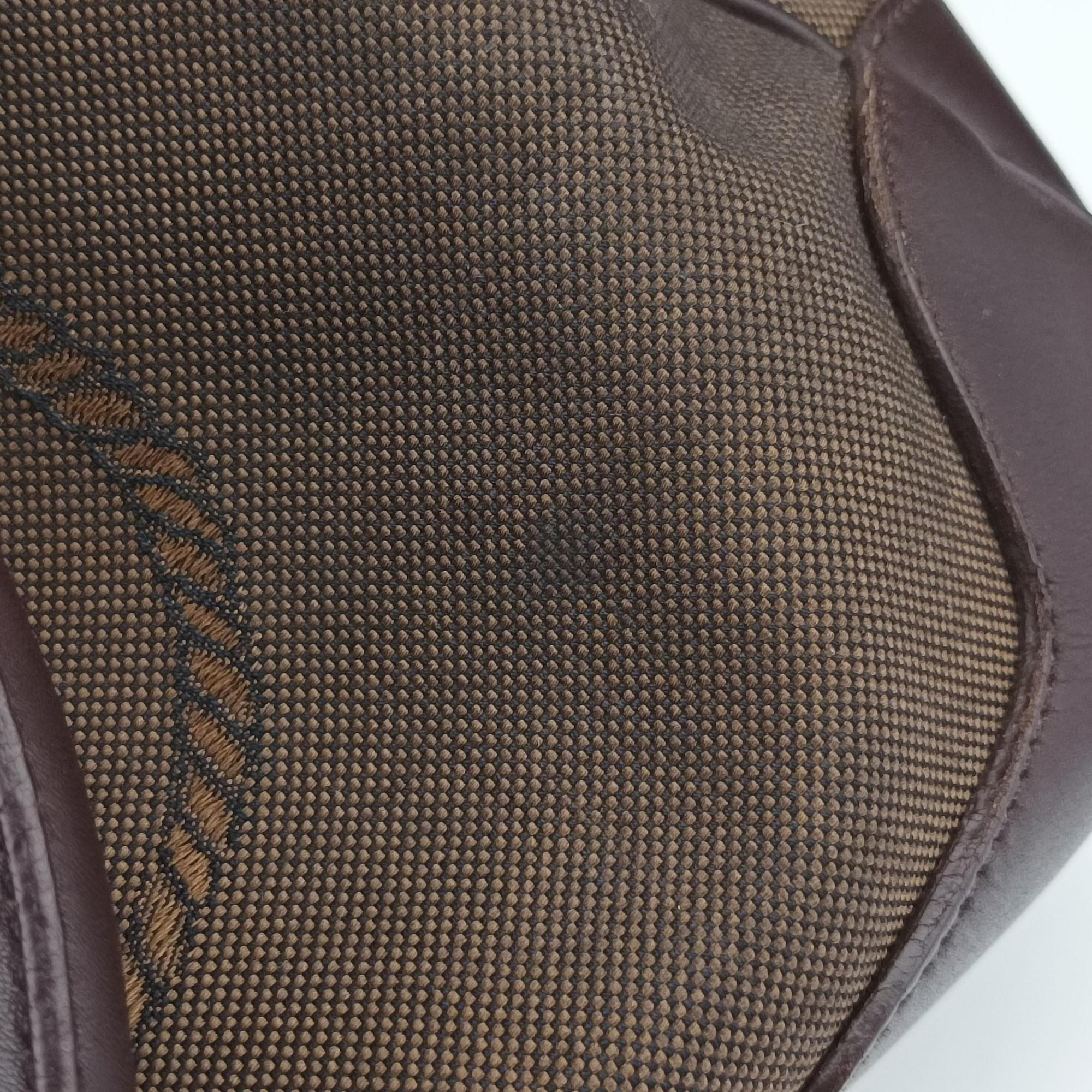 Vintage Prada Vitello Daino Trimmed Canapa Logo Frame Brown Fabric × leather BR3508 handbag | stylenewstar
