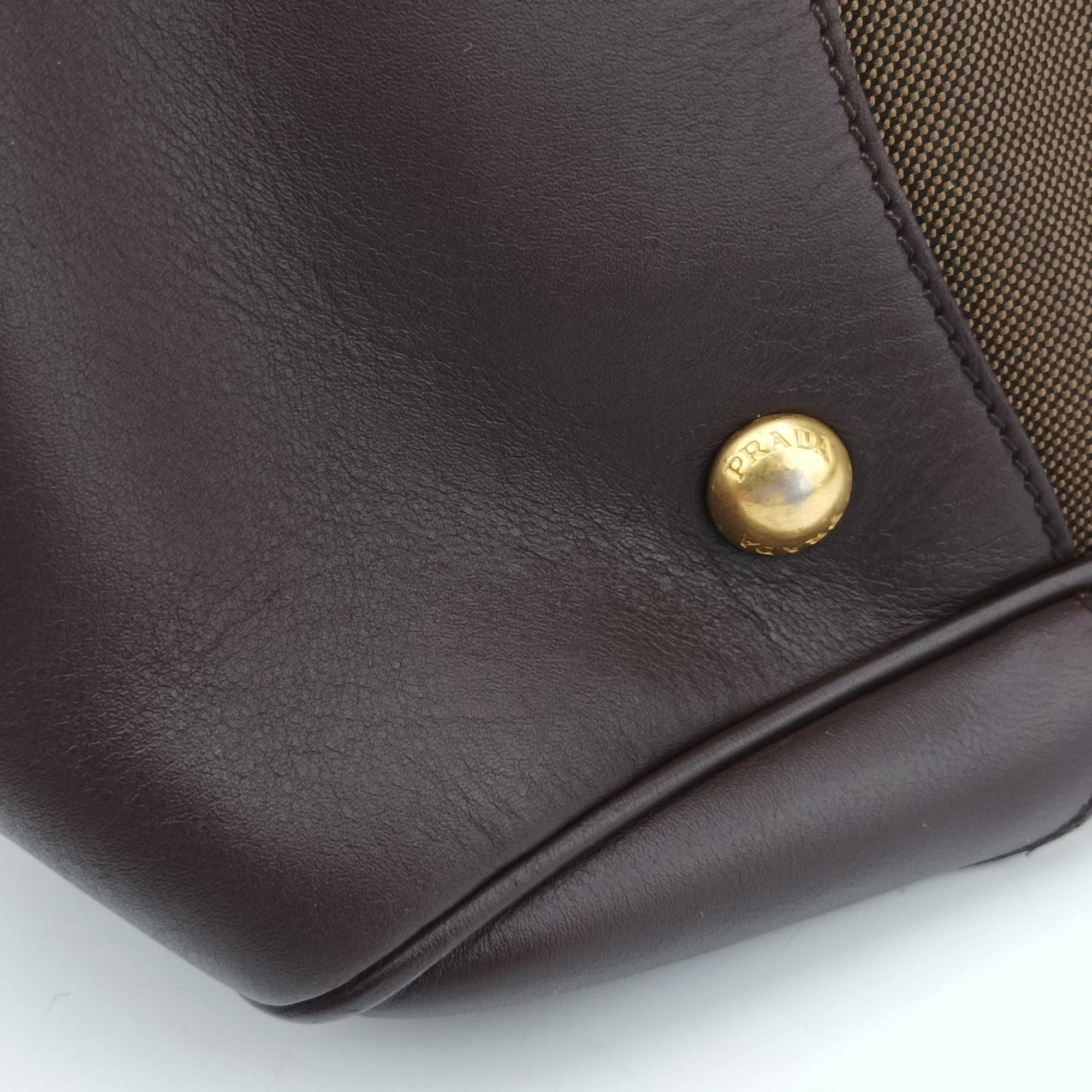 Vintage Prada Vitello Daino Trimmed Canapa Logo Frame Brown Fabric × leather BR3508 handbag | stylenewstar