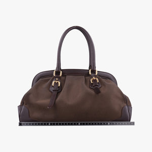 Vintage Prada Vitello Daino Trimmed Canapa Logo Frame Brown Fabric × leather BR3508 handbag | stylenewstar