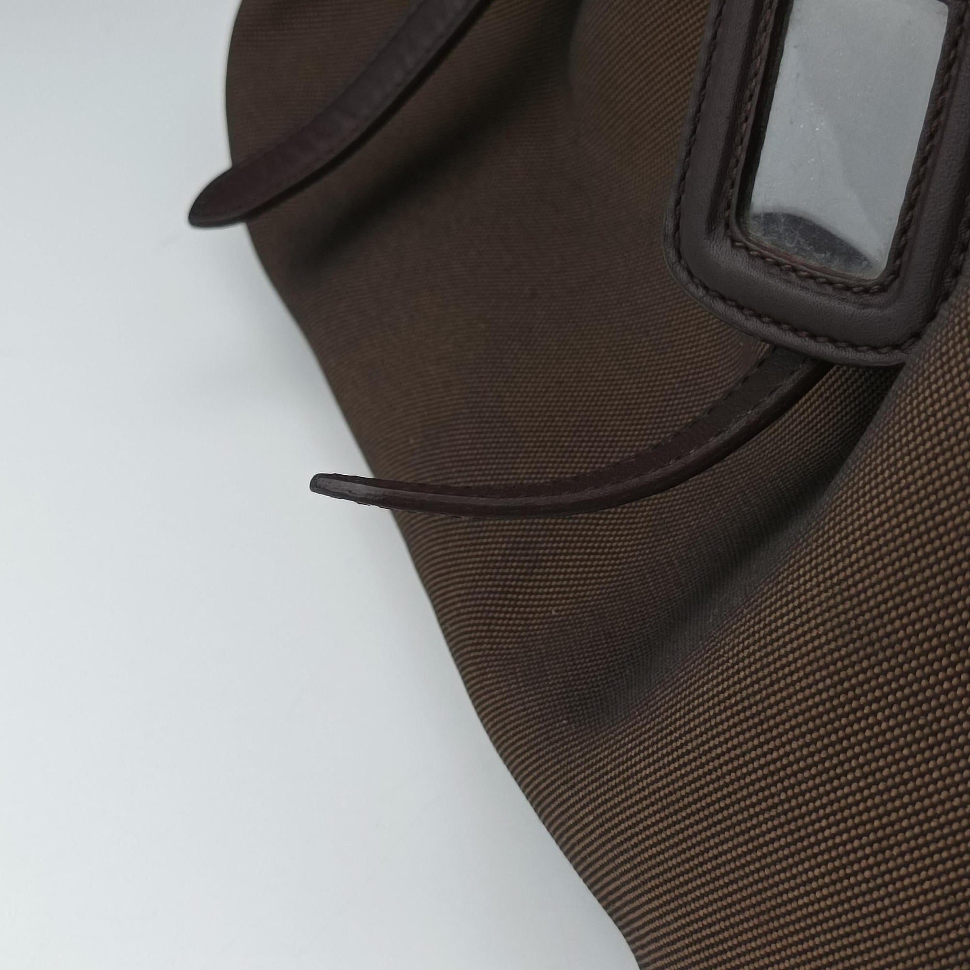 Vintage Prada Vitello Daino Trimmed Canapa Logo Frame Brown Fabric × leather BR3508 handbag | stylenewstar