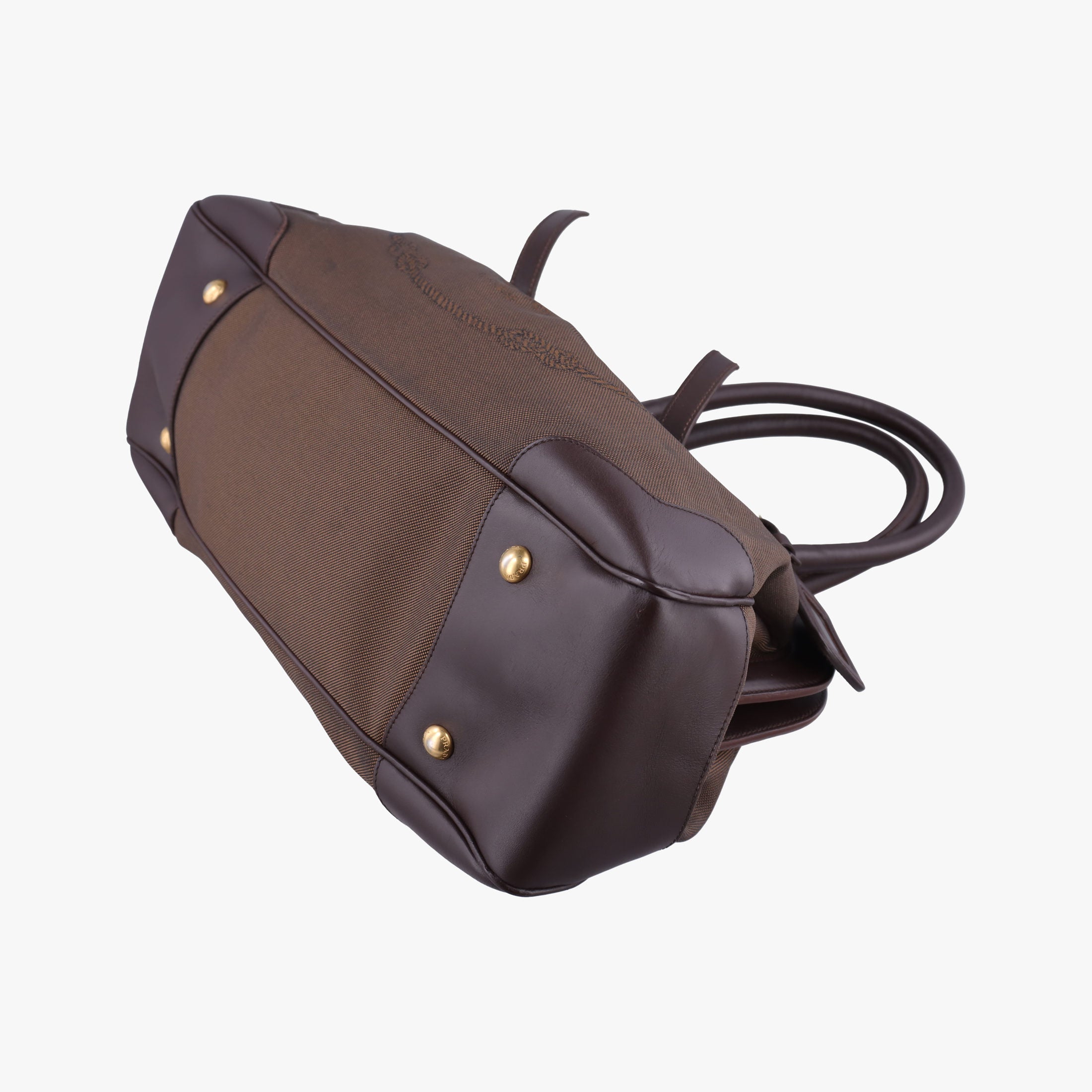 Vintage Prada Vitello Daino Trimmed Canapa Logo Frame Brown Fabric × leather BR3508 handbag | stylenewstar