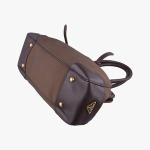 Vintage Prada Vitello Daino Trimmed Canapa Logo Frame Brown Fabric × leather BR3508 handbag | stylenewstar