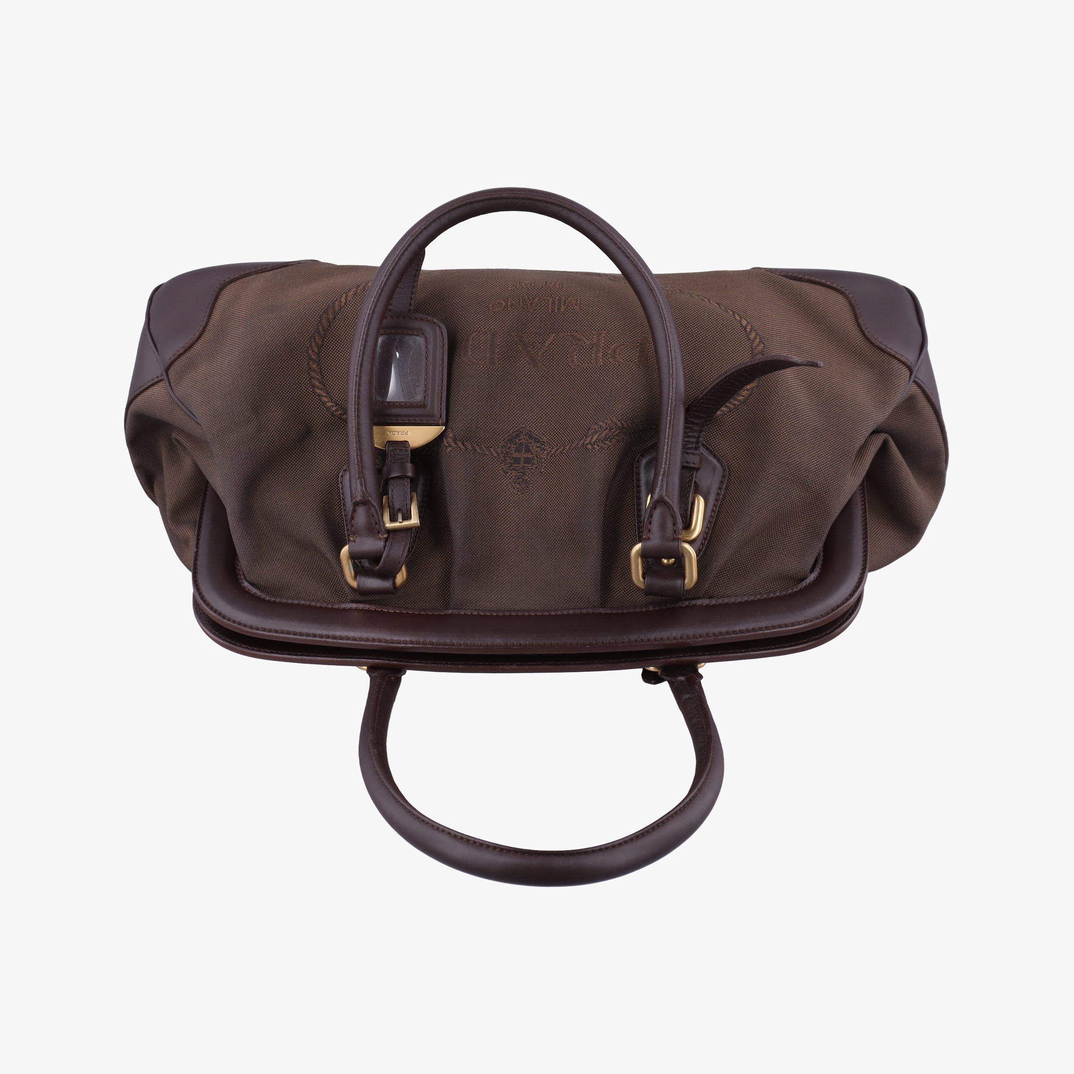 Vintage Prada Vitello Daino Trimmed Canapa Logo Frame Brown Fabric × leather BR3508 handbag | stylenewstar