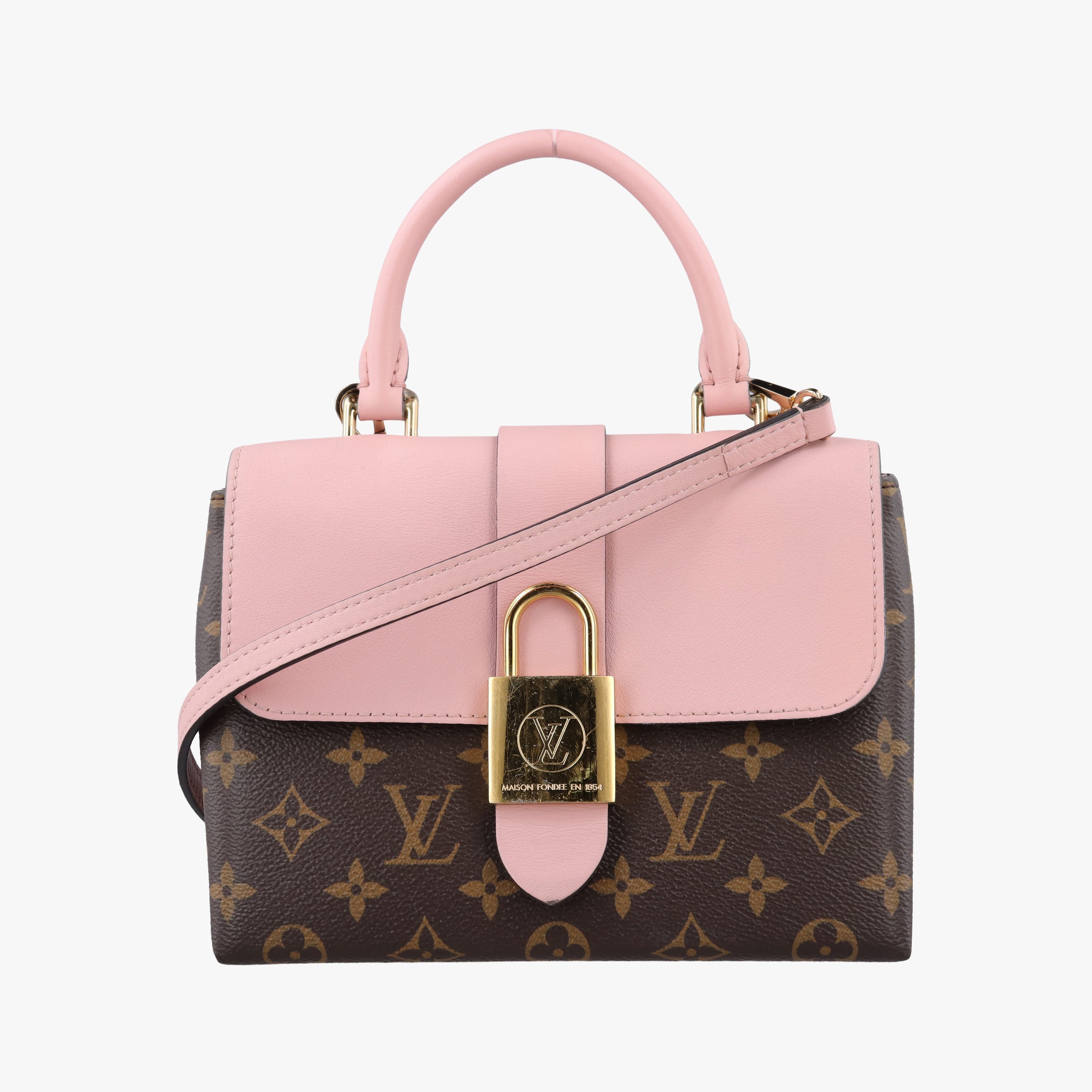 Pre-owned Louis Vuitton LOCKY BB Brown×ROSE POUDRE Monogram Canvas×calf leather M44080 shoulderbag | stylenewstar