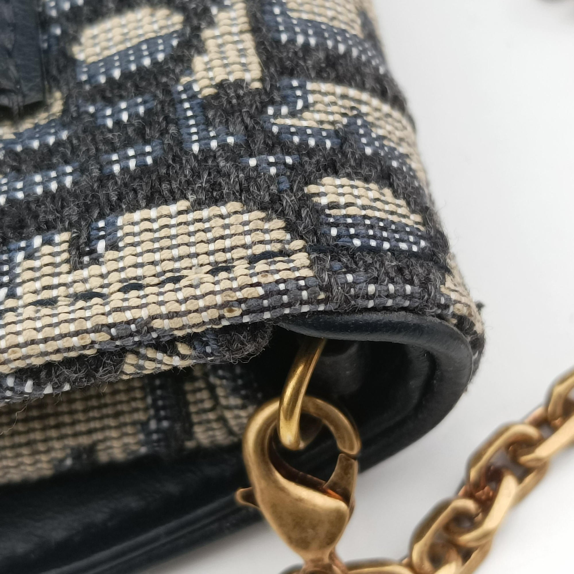 Vintage Christian Dior Saddle Navy×Gray jacquard  shoulderbag | stylenewstar