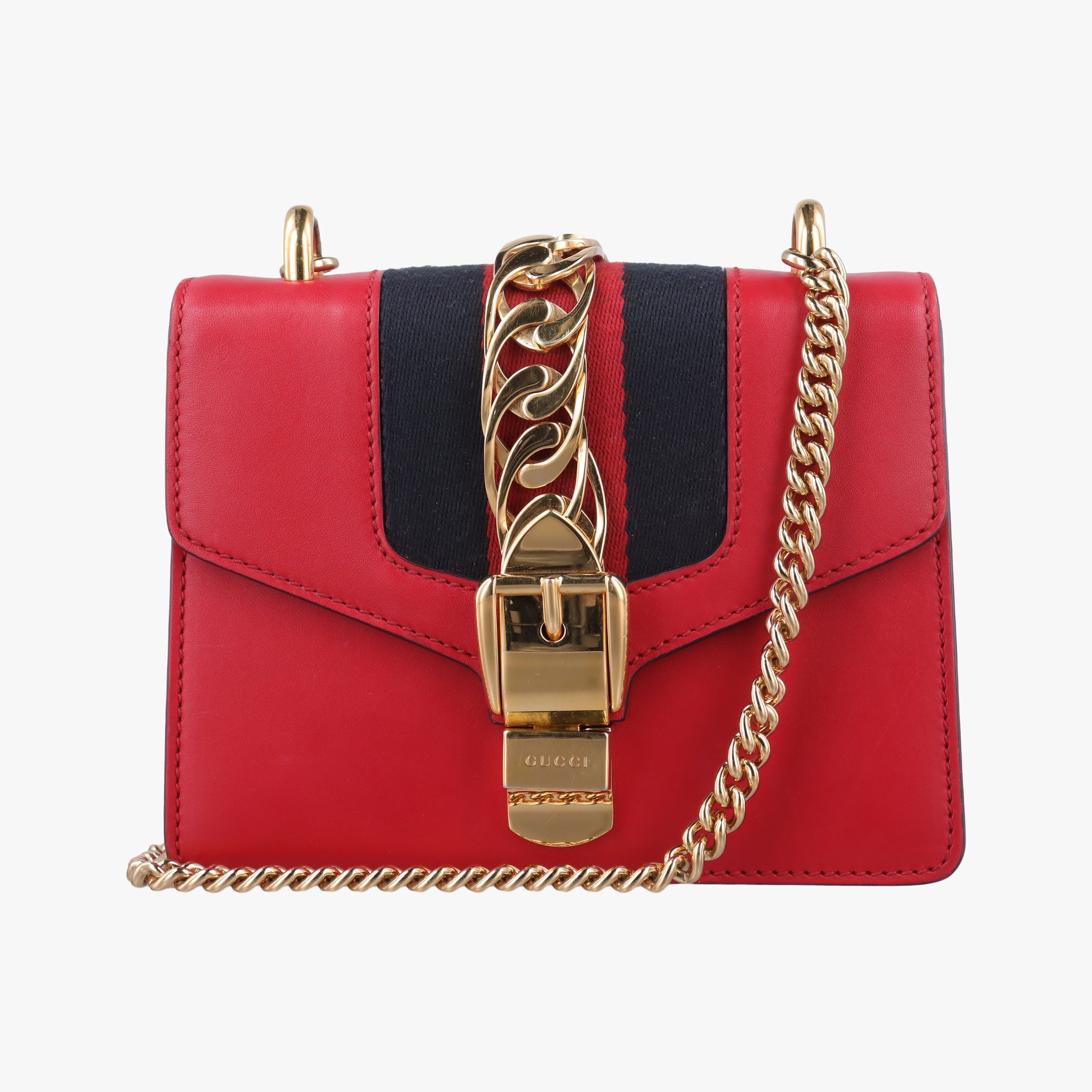 Pre-owned Gucci Sylvie Red×navy Leather 431666 shoulderbag | stylenewstar