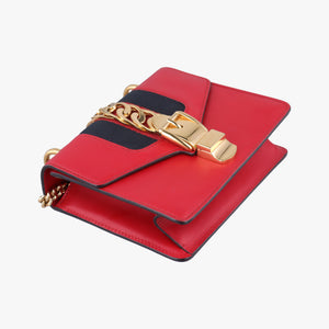 Pre-owned Gucci Sylvie Red×navy Leather 431666 shoulderbag | stylenewstar