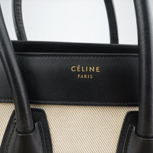 Pre-owned Celine Luggage Micro shopper Black × Ivory × Orange Canvas × Leather  handbag | stylenewstar