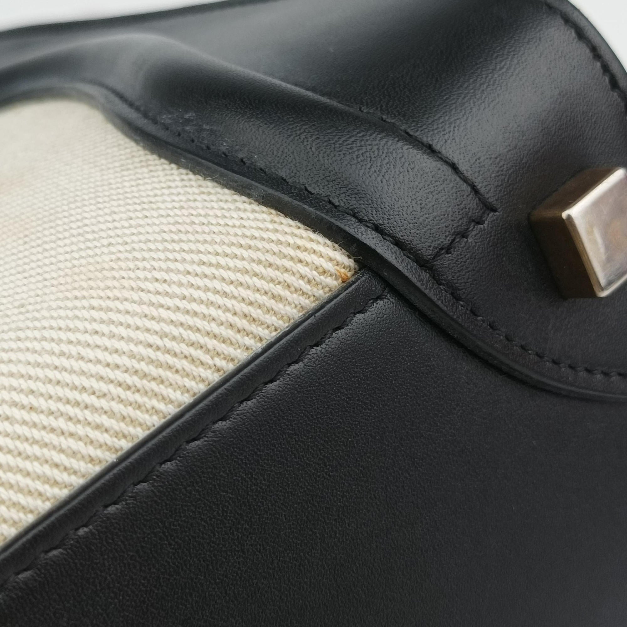 Pre-owned Celine Luggage Micro shopper Black × Ivory × Orange Canvas × Leather  handbag | stylenewstar