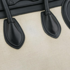 Pre-owned Celine Luggage Micro shopper Black × Ivory × Orange Canvas × Leather  handbag | stylenewstar