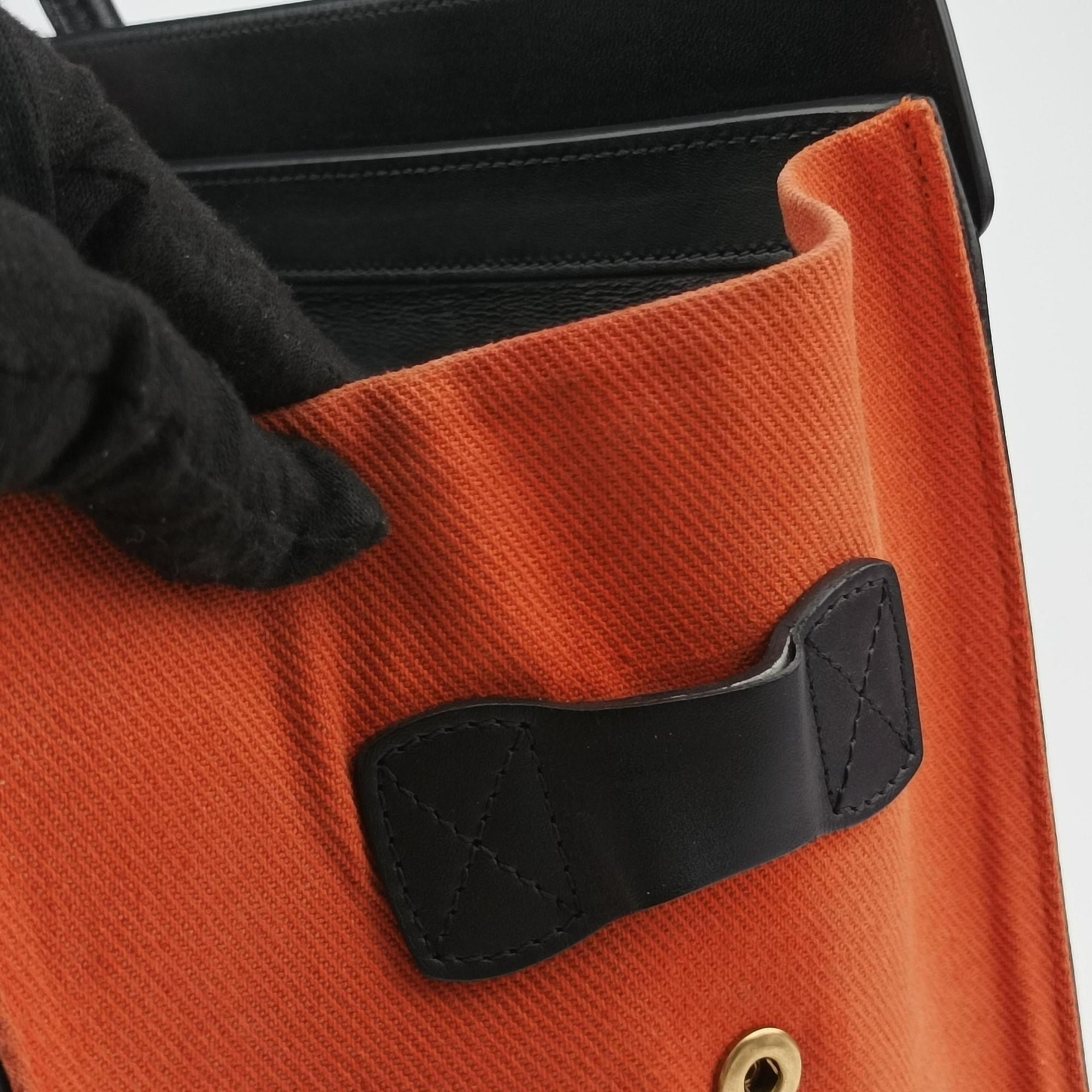 Pre-owned Celine Luggage Micro shopper Black × Ivory × Orange Canvas × Leather  handbag | stylenewstar