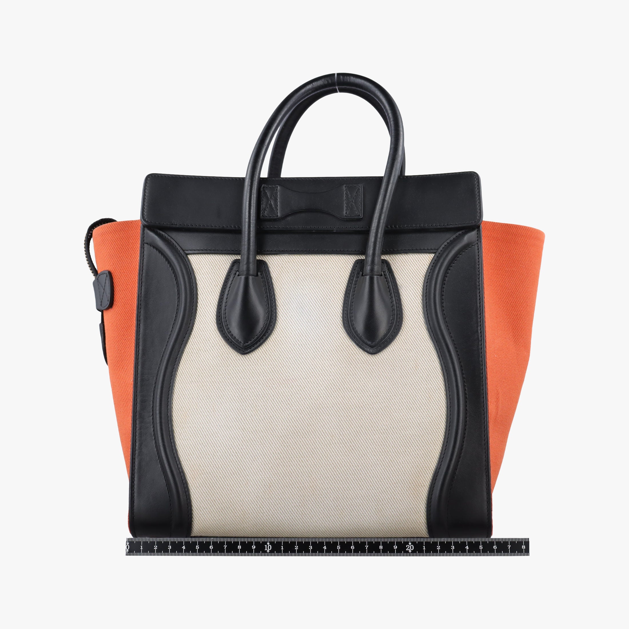 Pre-owned Celine Luggage Micro shopper Black × Ivory × Orange Canvas × Leather  handbag | stylenewstar