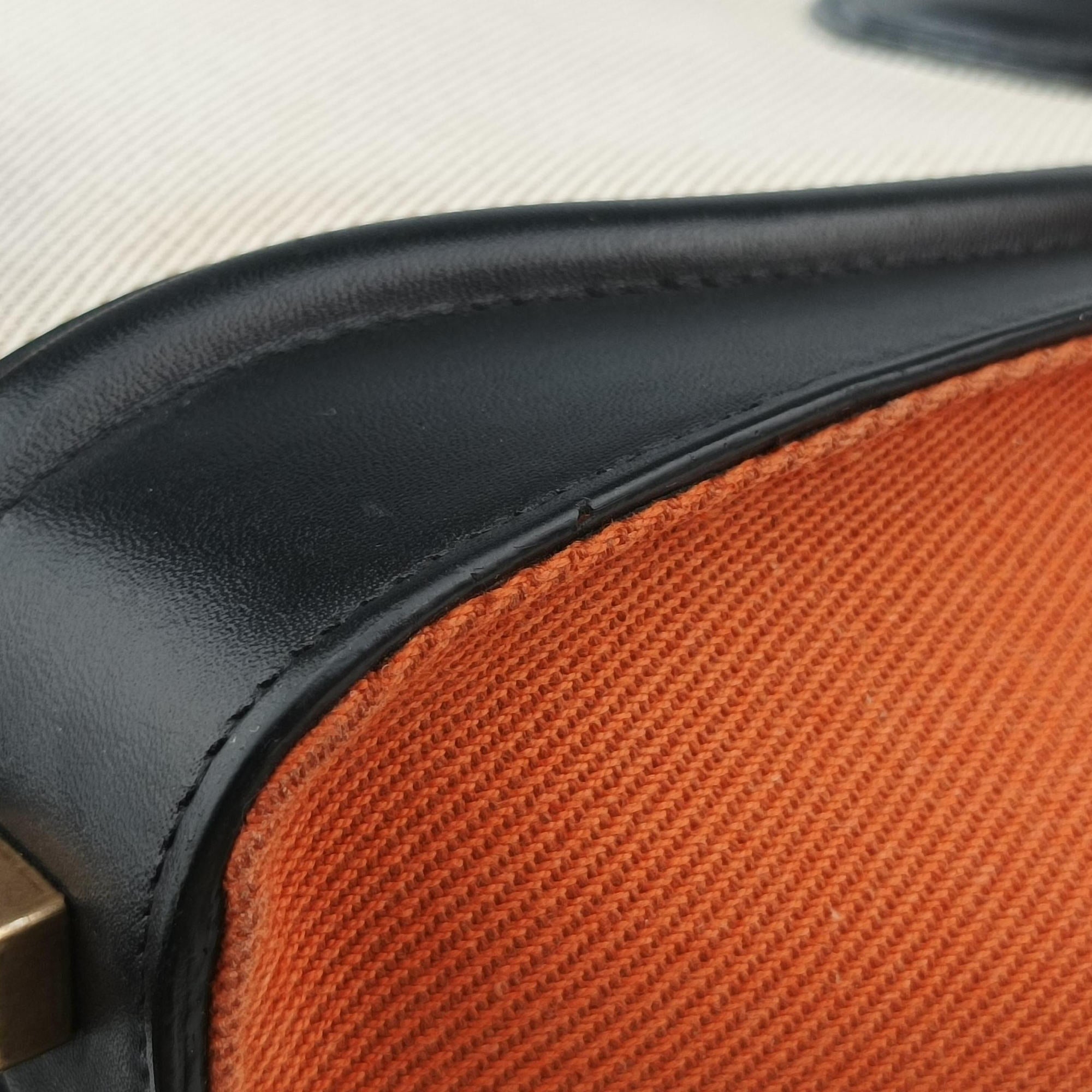 Pre-owned Celine Luggage Micro shopper Black × Ivory × Orange Canvas × Leather  handbag | stylenewstar