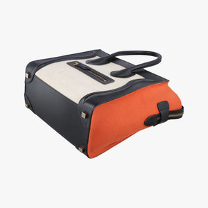 Pre-owned Celine Luggage Micro shopper Black × Ivory × Orange Canvas × Leather  handbag | stylenewstar
