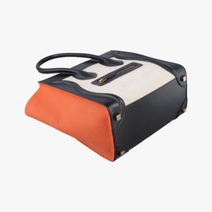 Pre-owned Celine Luggage Micro shopper Black × Ivory × Orange Canvas × Leather  handbag | stylenewstar