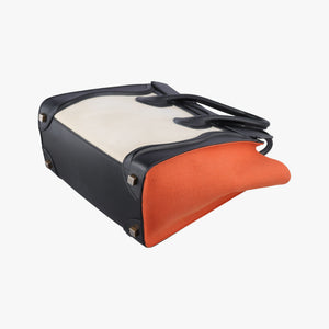 Pre-owned Celine Luggage Micro shopper Black × Ivory × Orange Canvas × Leather  handbag | stylenewstar