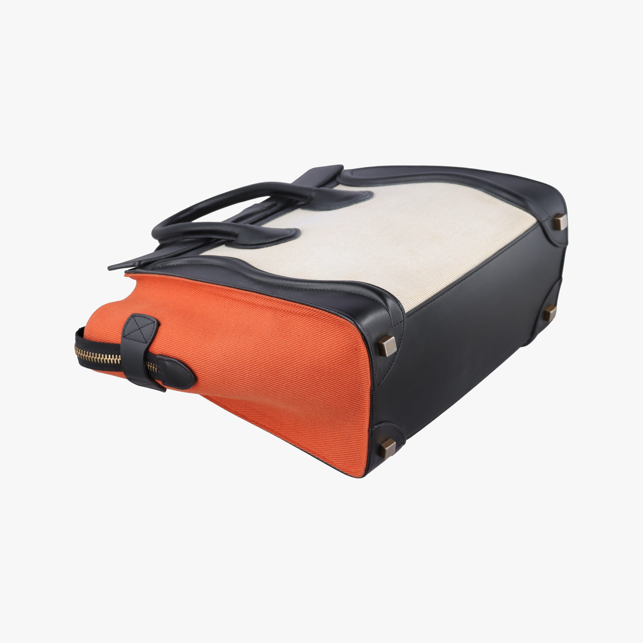Pre-owned Celine Luggage Micro shopper Black × Ivory × Orange Canvas × Leather  handbag | stylenewstar