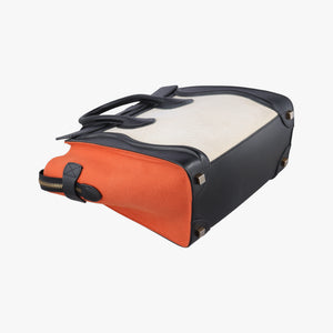 Pre-owned Celine Luggage Micro shopper Black × Ivory × Orange Canvas × Leather  handbag | stylenewstar