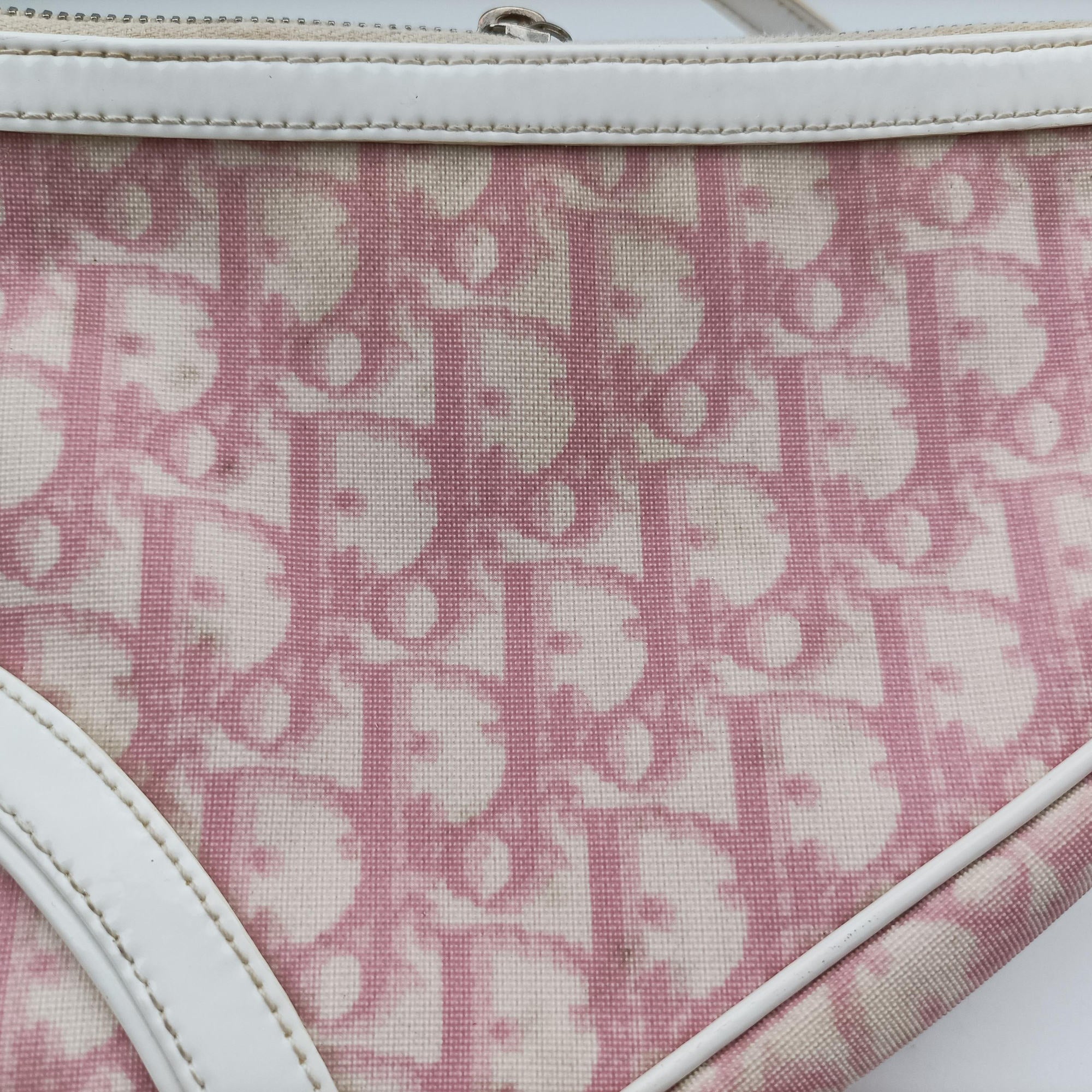 Secondhand Christian Dior Saddle Pink×White Canvas and Leather  handbag | stylenewstar