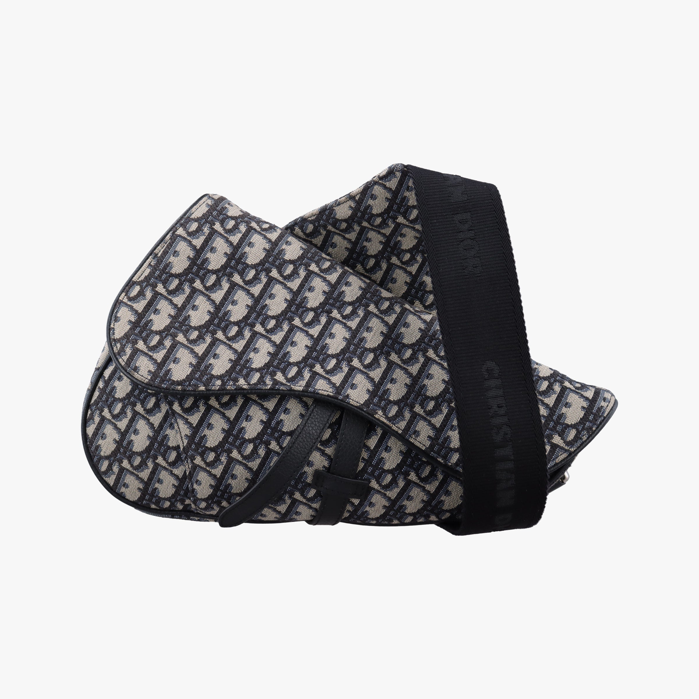 Pre-owned Christian Dior saddle Navy×Gray Jacquard  crossbodybag | stylenewstar