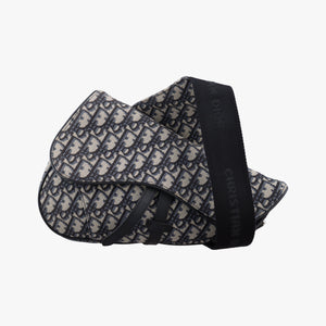 Pre-owned Christian Dior saddle Navy×Gray Jacquard  crossbodybag | stylenewstar