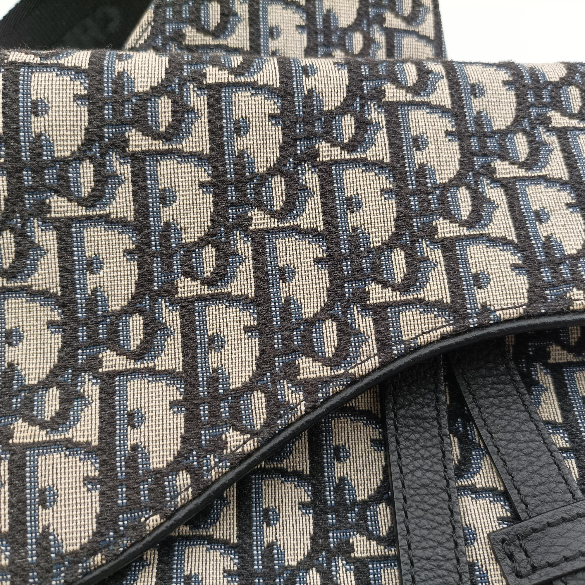 Pre-owned Christian Dior saddle Navy×Gray Jacquard  crossbodybag | stylenewstar