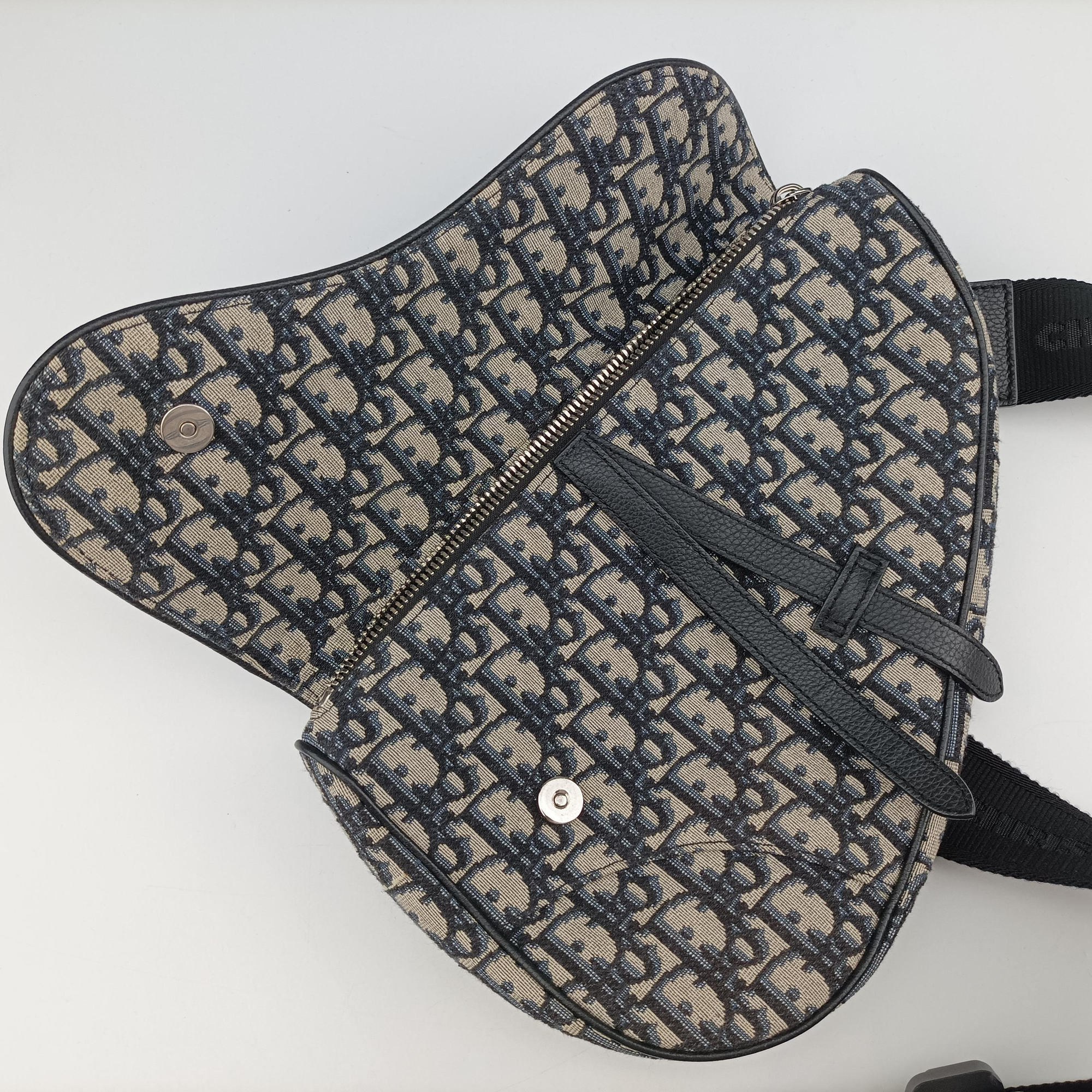 Pre-owned Christian Dior saddle Navy×Gray Jacquard  crossbodybag | stylenewstar