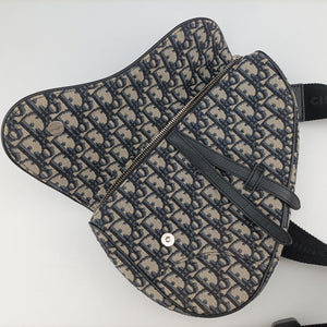 Pre-owned Christian Dior saddle Navy×Gray Jacquard  crossbodybag | stylenewstar