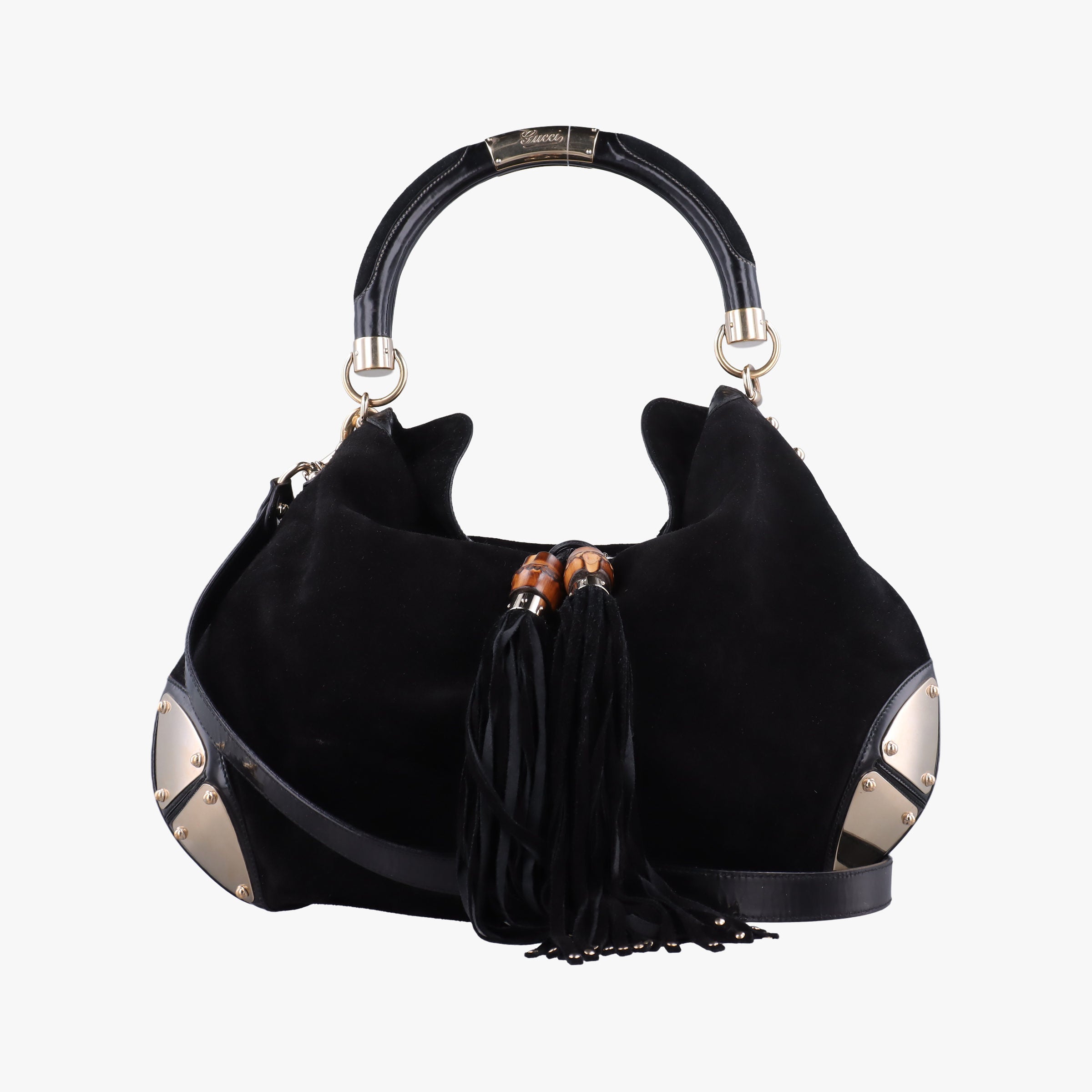 Pre-owned Gucci Bamboo Babouska Indy Hobo Black Suede 177088 shoulderbag | stylenewstar