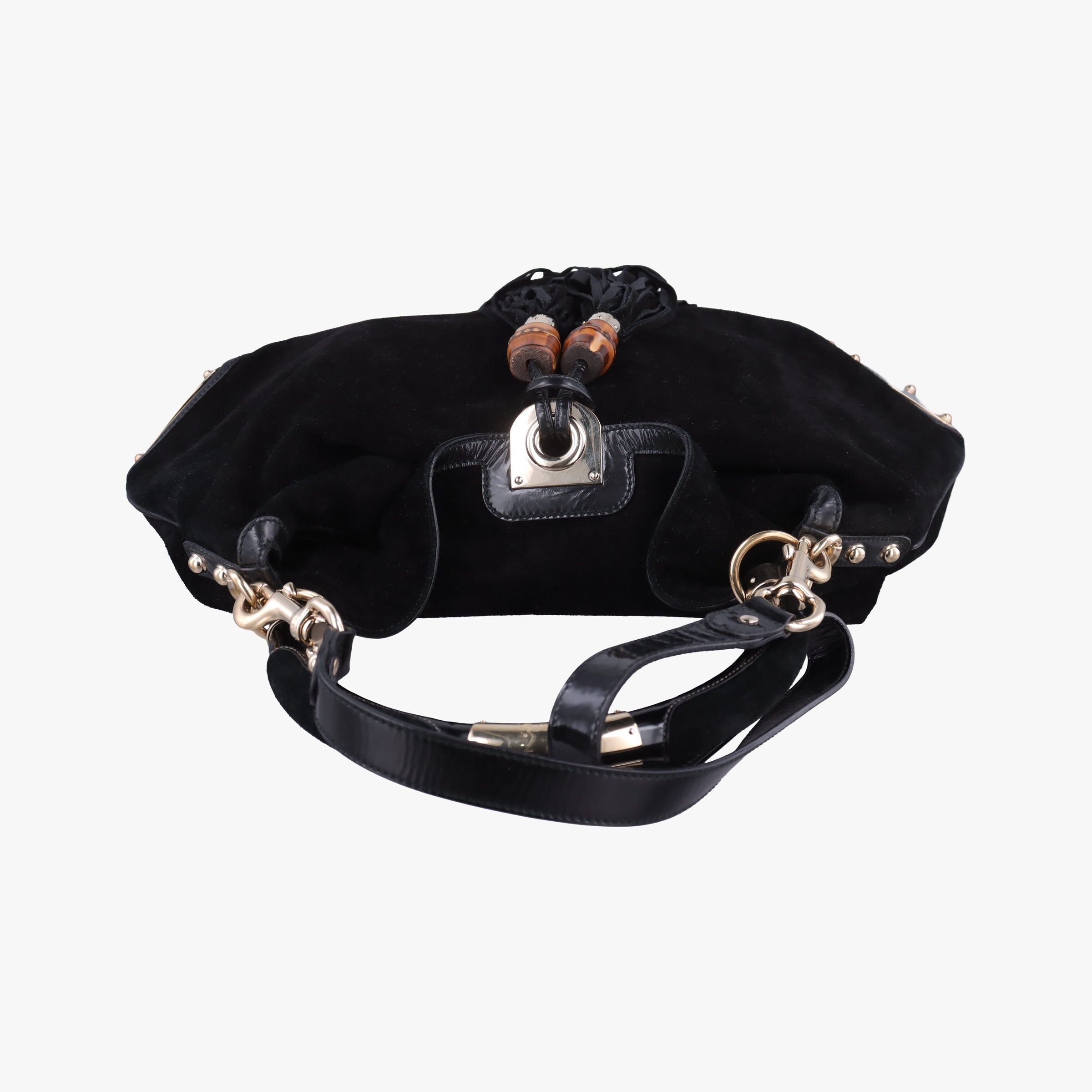 Pre-owned Gucci Bamboo Babouska Indy Hobo Black Suede 177088 shoulderbag | stylenewstar