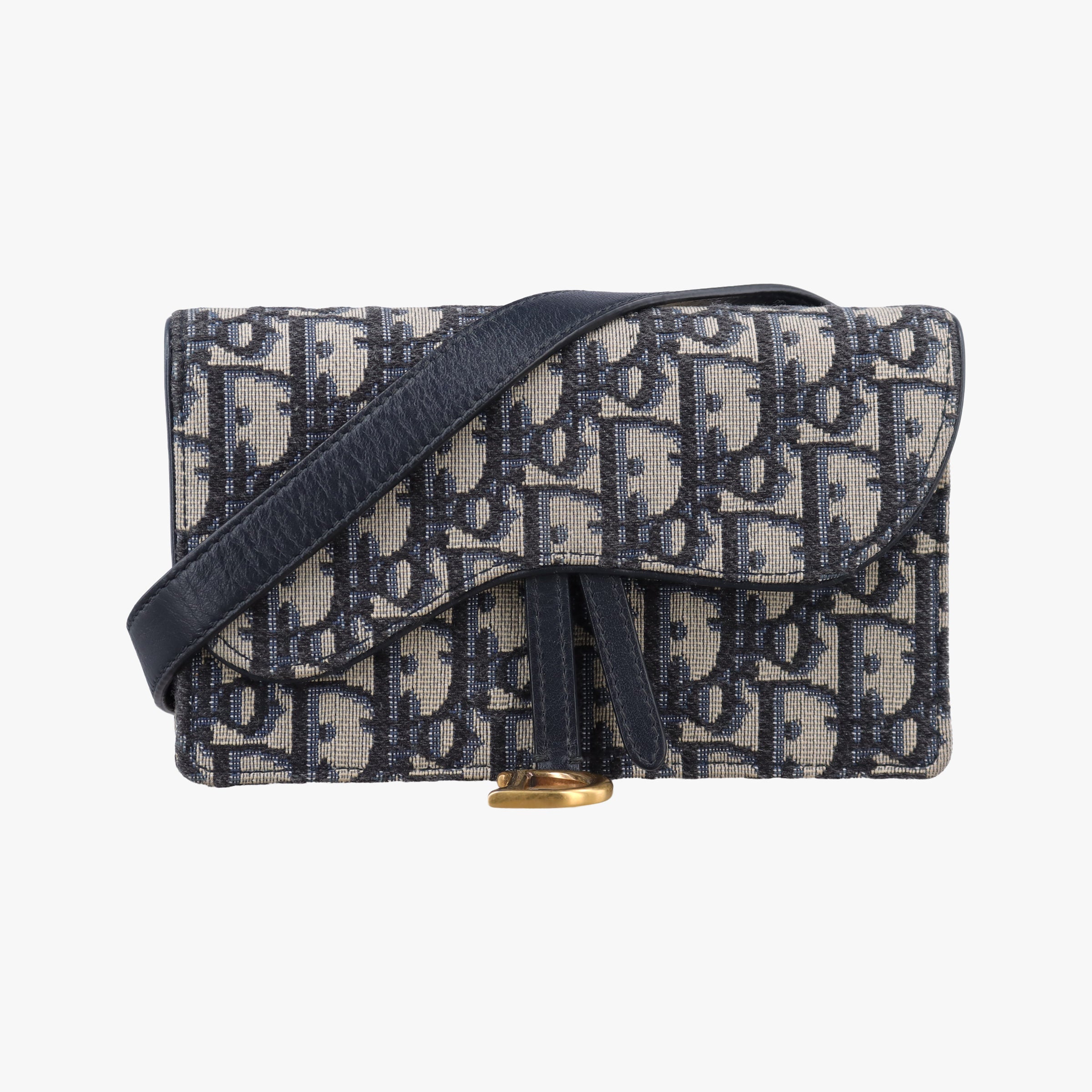 Pre-owned Christian Dior Saddle Navy×Gray jacquard  bum bag/waist bag | stylenewstar