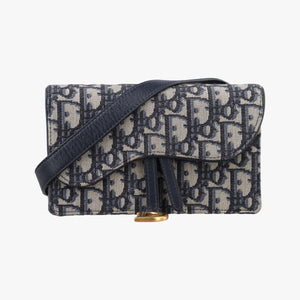 Pre-owned Christian Dior Saddle Navy×Gray jacquard  bum bag/waist bag | stylenewstar