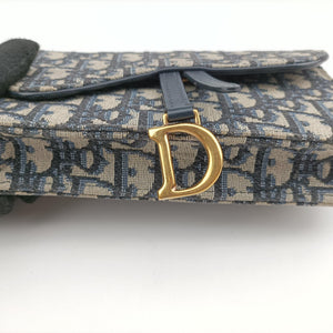 Pre-owned Christian Dior Saddle Navy×Gray jacquard  bum bag/waist bag | stylenewstar