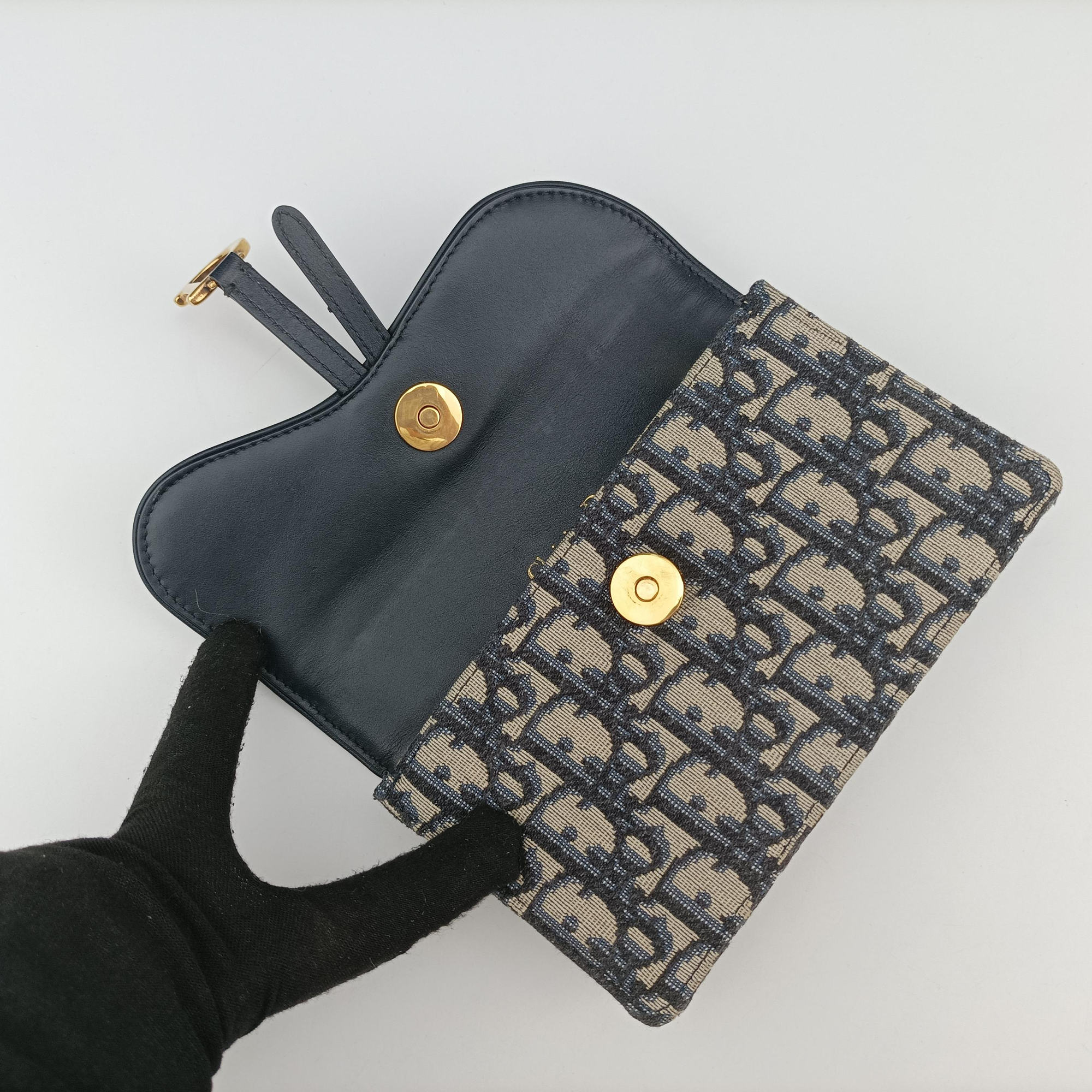 Pre-owned Christian Dior Saddle Navy×Gray jacquard  bum bag/waist bag | stylenewstar