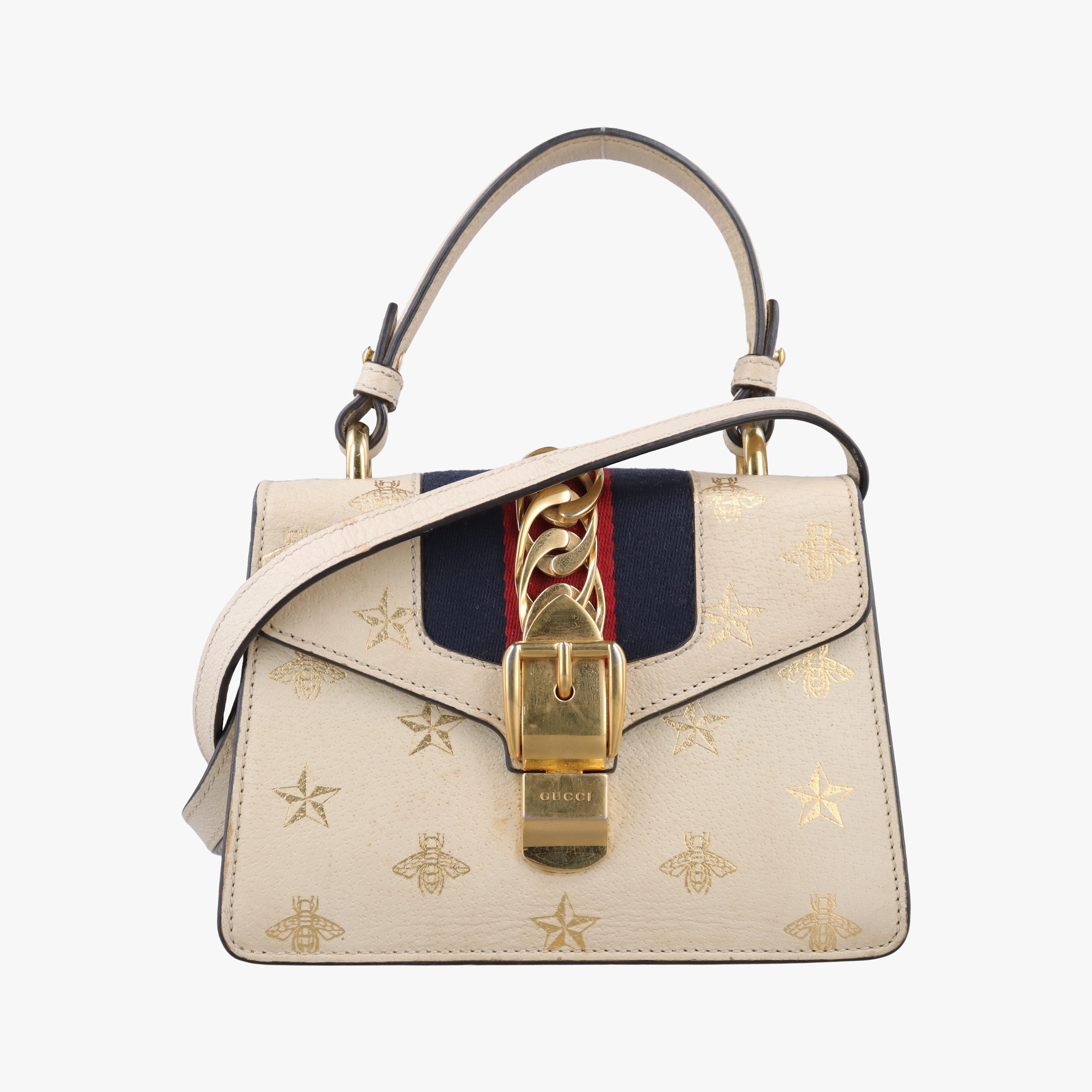 Pre-owned Gucci Sylvie White×black×red Leather 470270 shoulderbag | stylenewstar