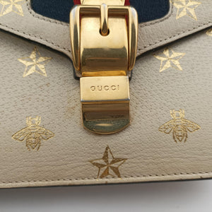 Pre-owned Gucci Sylvie White×black×red Leather 470270 shoulderbag | stylenewstar
