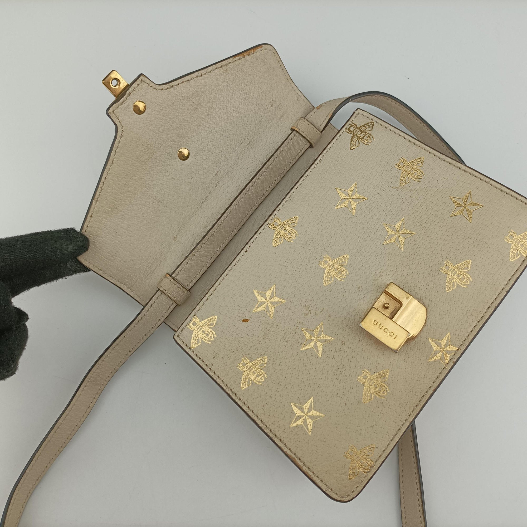 Pre-owned Gucci Sylvie White×black×red Leather 470270 shoulderbag | stylenewstar