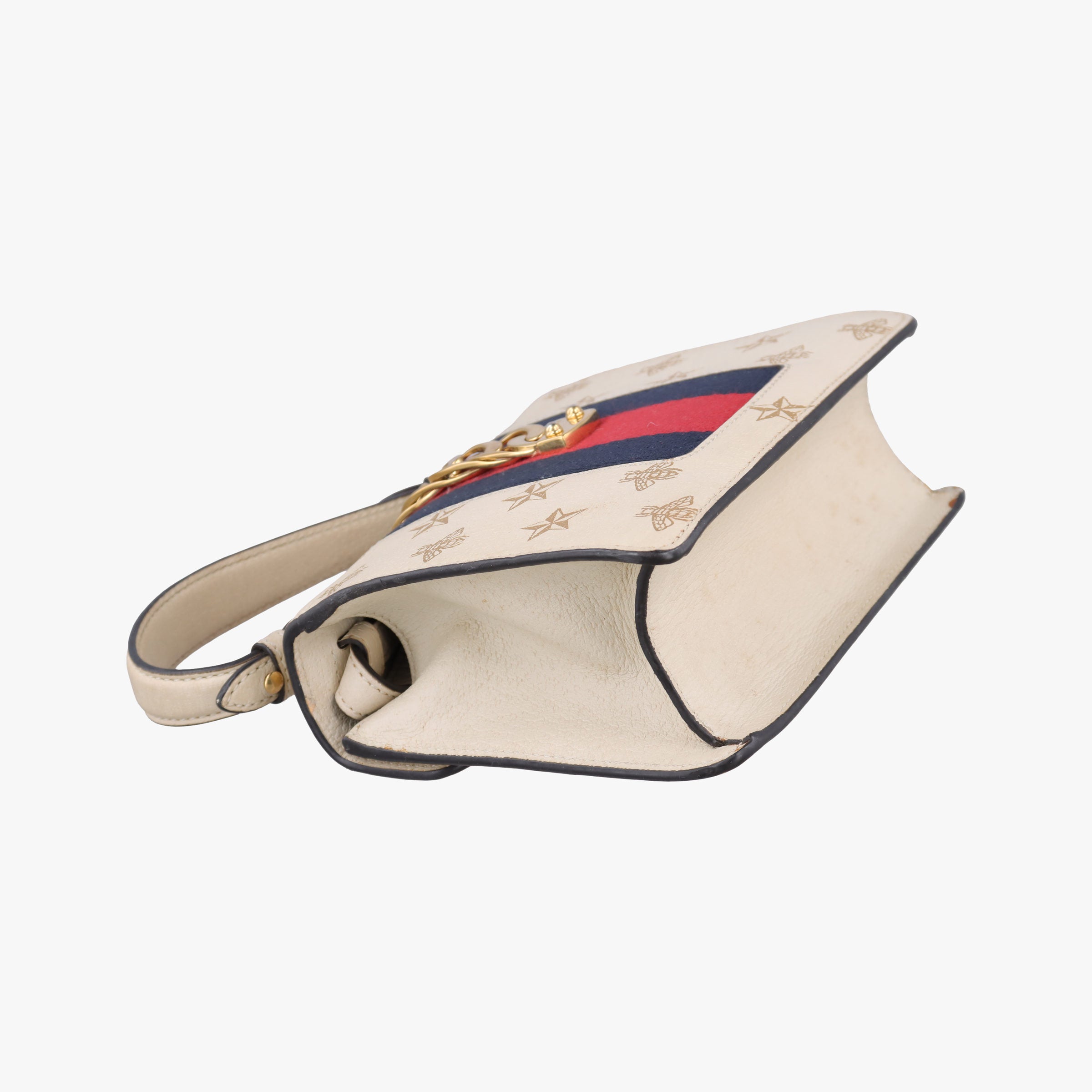 Pre-owned Gucci Sylvie White×black×red Leather 470270 shoulderbag | stylenewstar