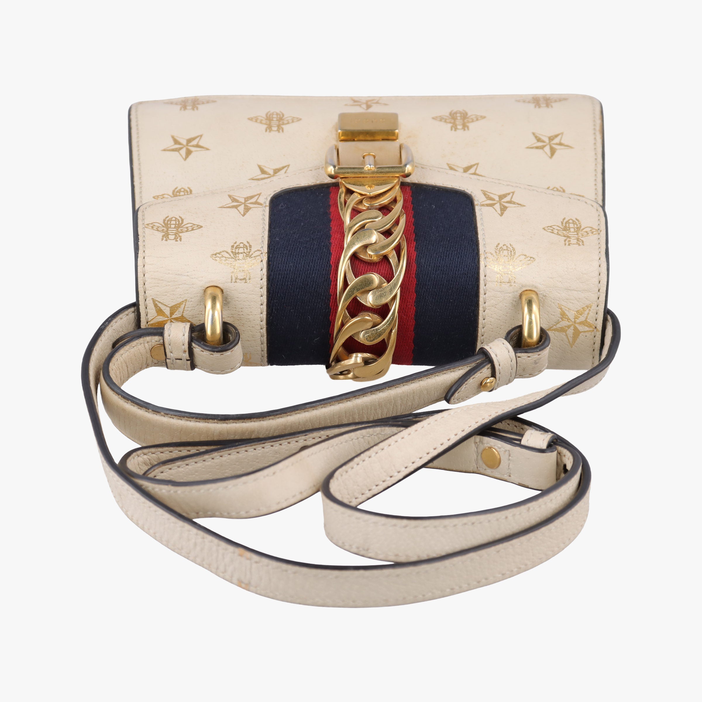 Pre-owned Gucci Sylvie White×black×red Leather 470270 shoulderbag | stylenewstar