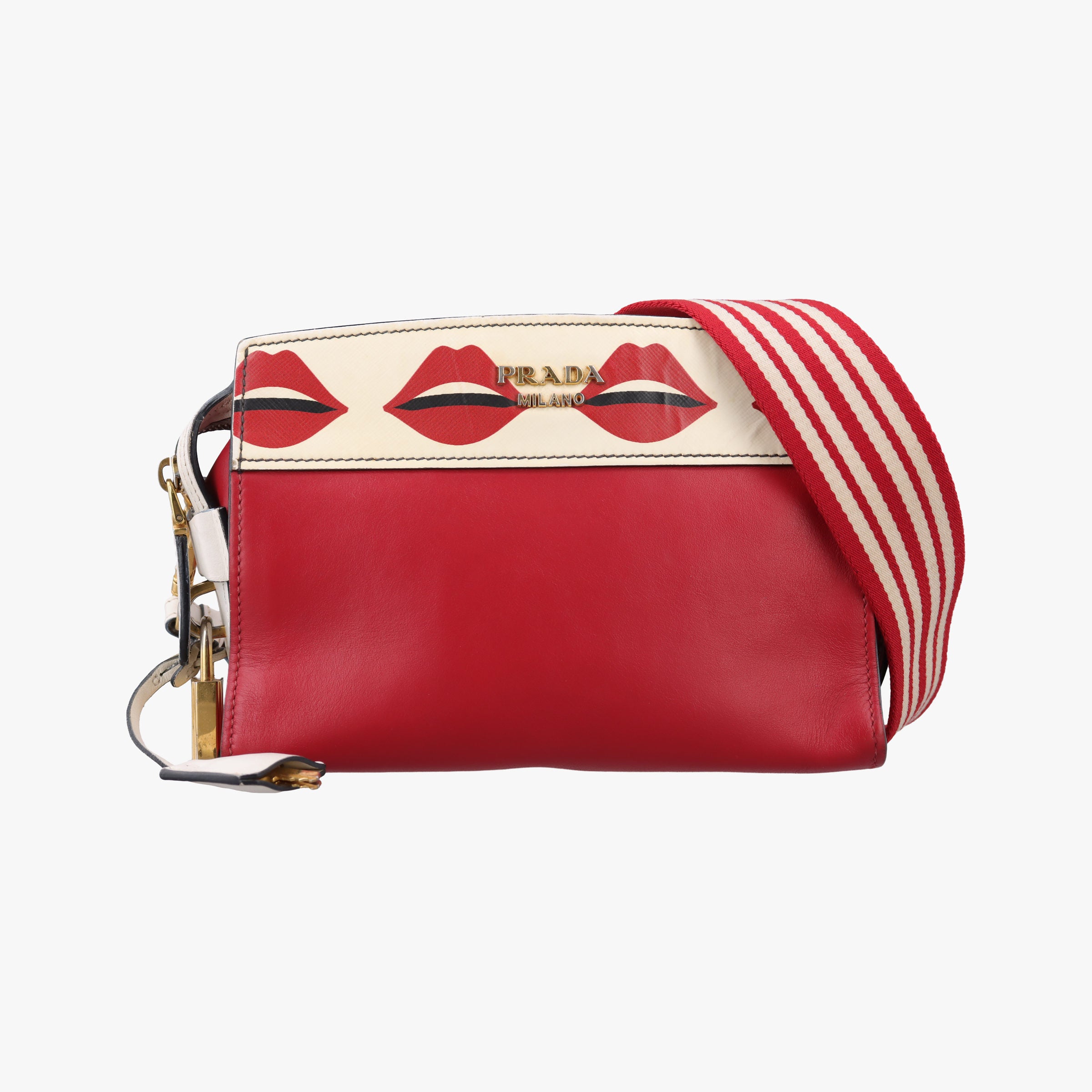 Secondhand Prada lip print Esplanade Red×white Leather 1BH043 shoulderbag | stylenewstar